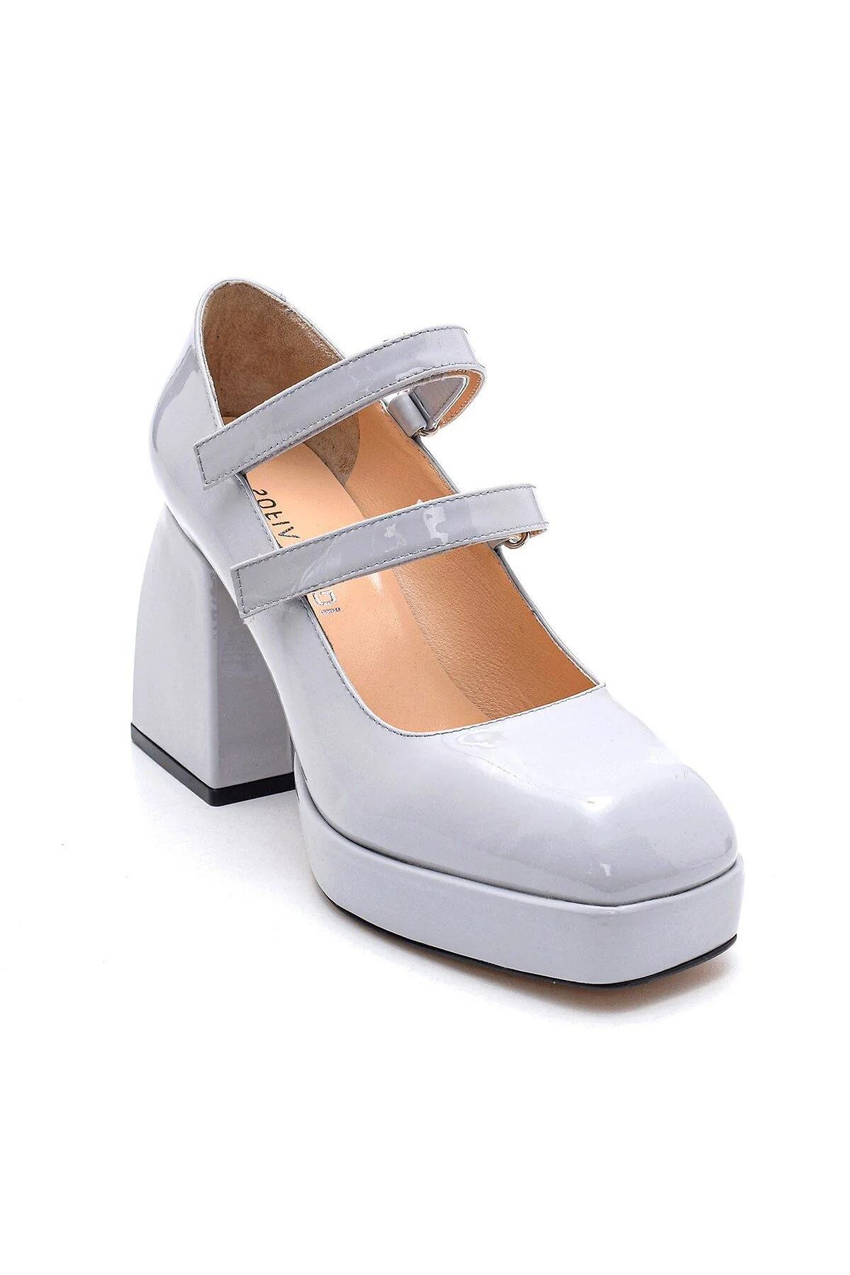 کفش پاشنه بلند کلاسیک با خاکستری زنانه کفش PENELOPE GREY PATENT چرمی LEGHERE HEEL ضخیم سوفیا بالدی Sofia Baldi