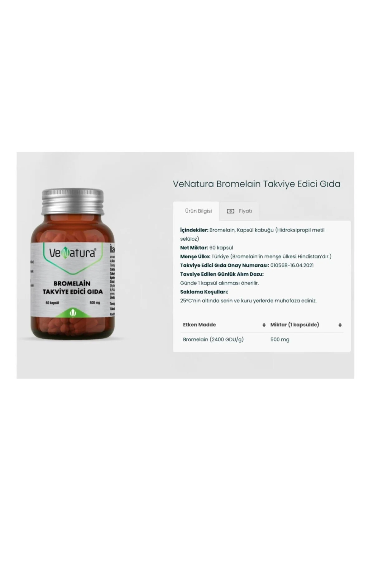 ویتامین قرص BROMELAIN 500 میلی گرم 60 کپسول + C 30 Venatura