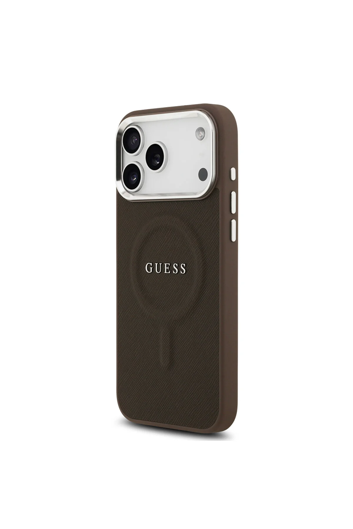 کاور و قاب سازگار با IPHONE 17 PRO MAX دارای مجوز M SAFE چرمی کلاسیک PU لوگو قهوه ای Guess