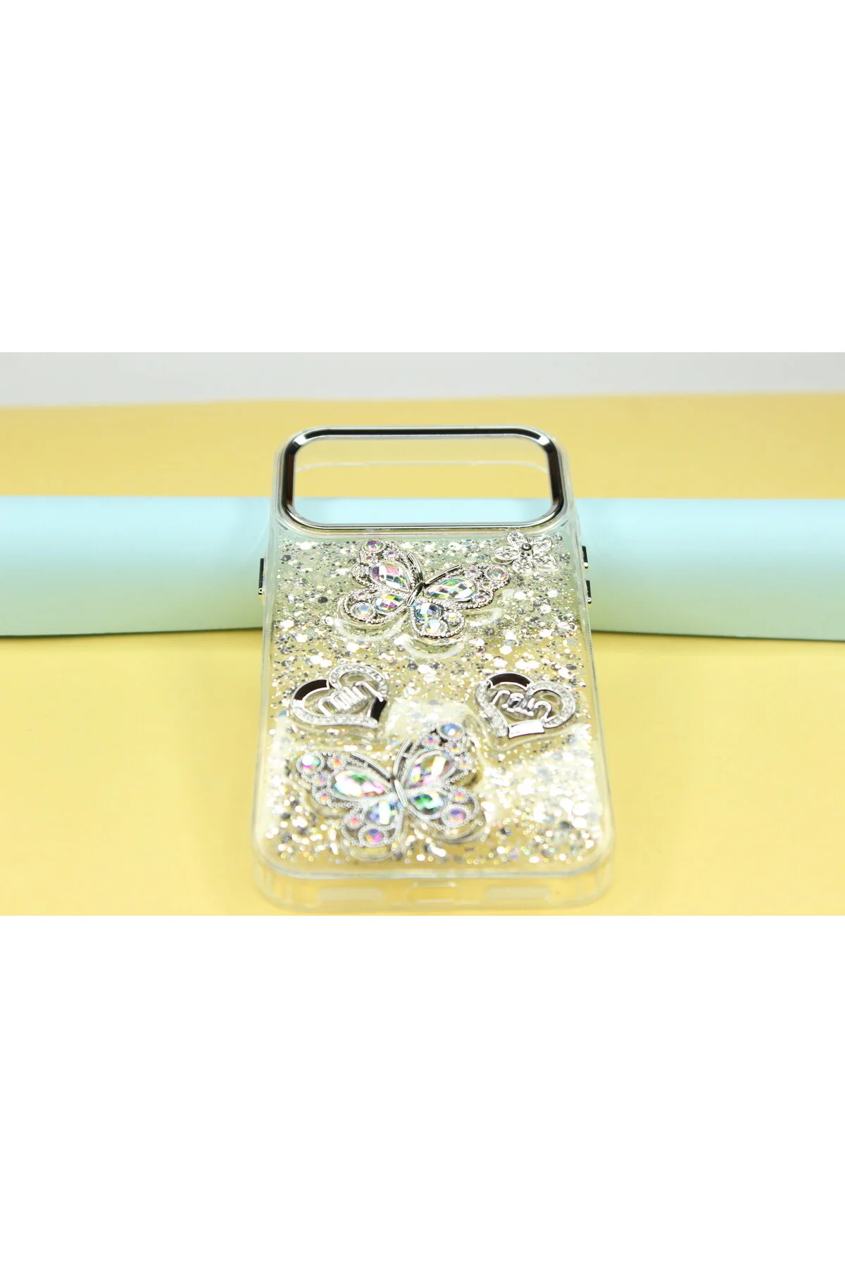 کاور و قاب IPHONE 17 PRO MAX CASE SILVERY BUTTERFLY STONE سیلیکون لوکس TECHNOAPP