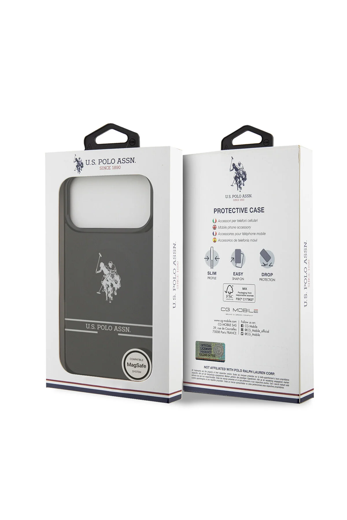 کاور و قاب محافظ آیفون 17 پرو مکس دارای مجوز M SAFE IML DOUBLE HORSE STRIPE COVER مشکی U.S. Polo Assn.