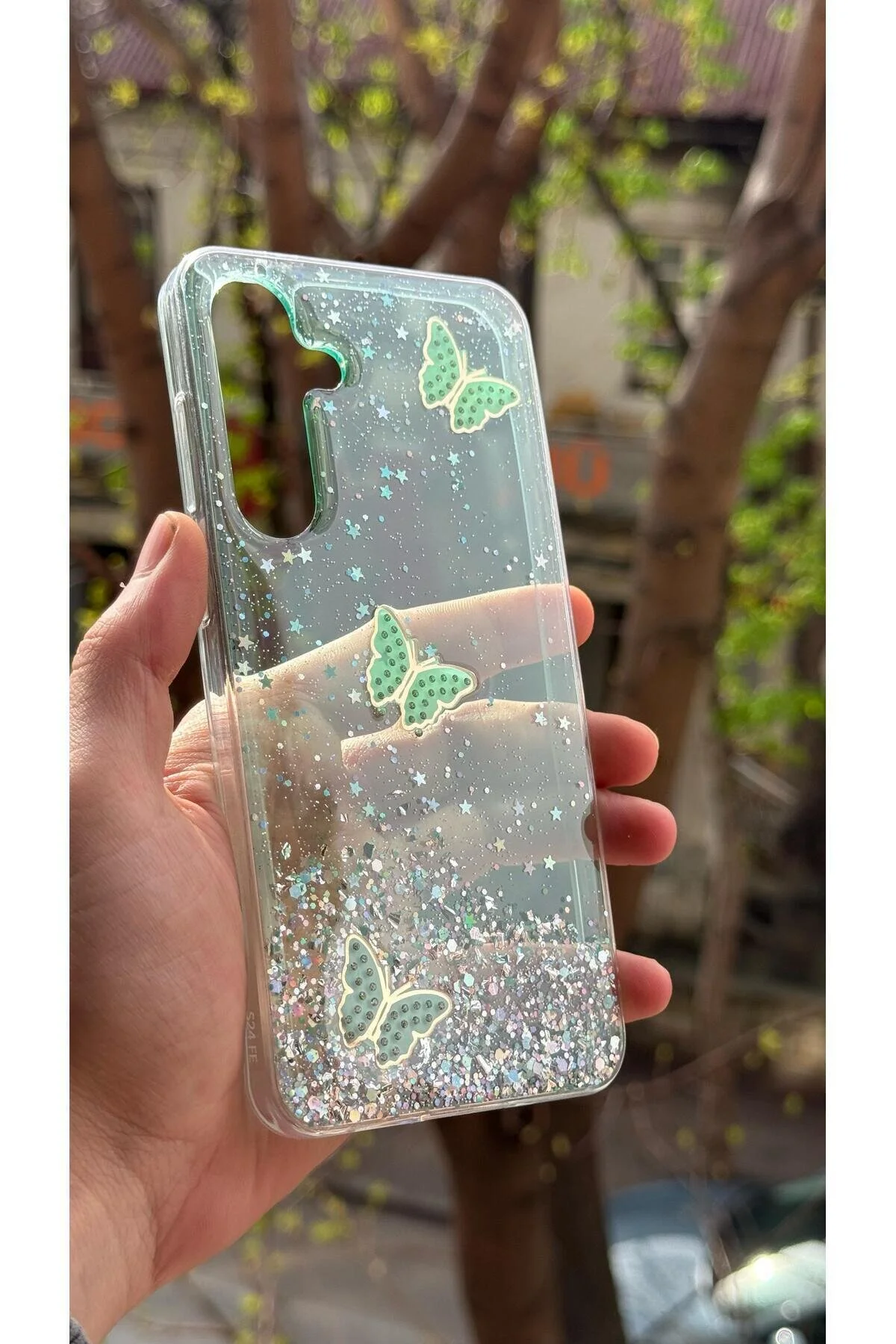 کاور و قاب باریک پرمیوم با طرح برجسته پروانه ای براق دوربین محافظ سامسونگ GALAXY S22 سازگار Rivor