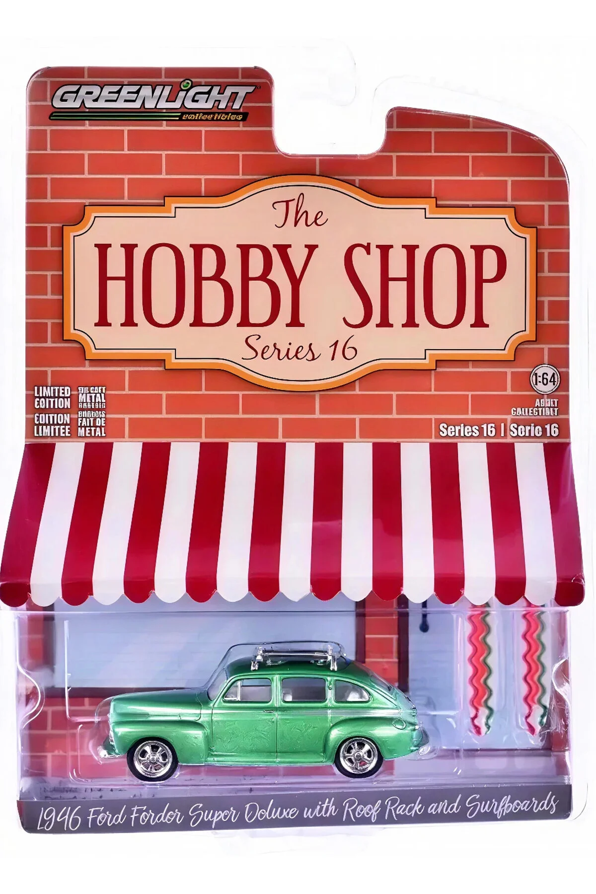ماشین اسباب بازی 1 64 فروشگاه سرگرمی سری 16 1946 FORD FORDOR SUPER DELUXE GREEN METALLIC با WHITE گرین لایت Greenlight