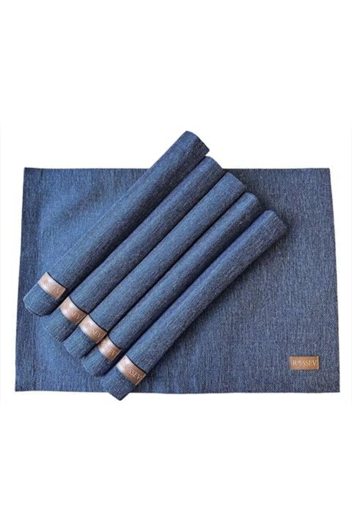 رانر و زیر بشقابی خدمات آمریکایی DARK NAVY BLIND 6 قطعه ROSSEV