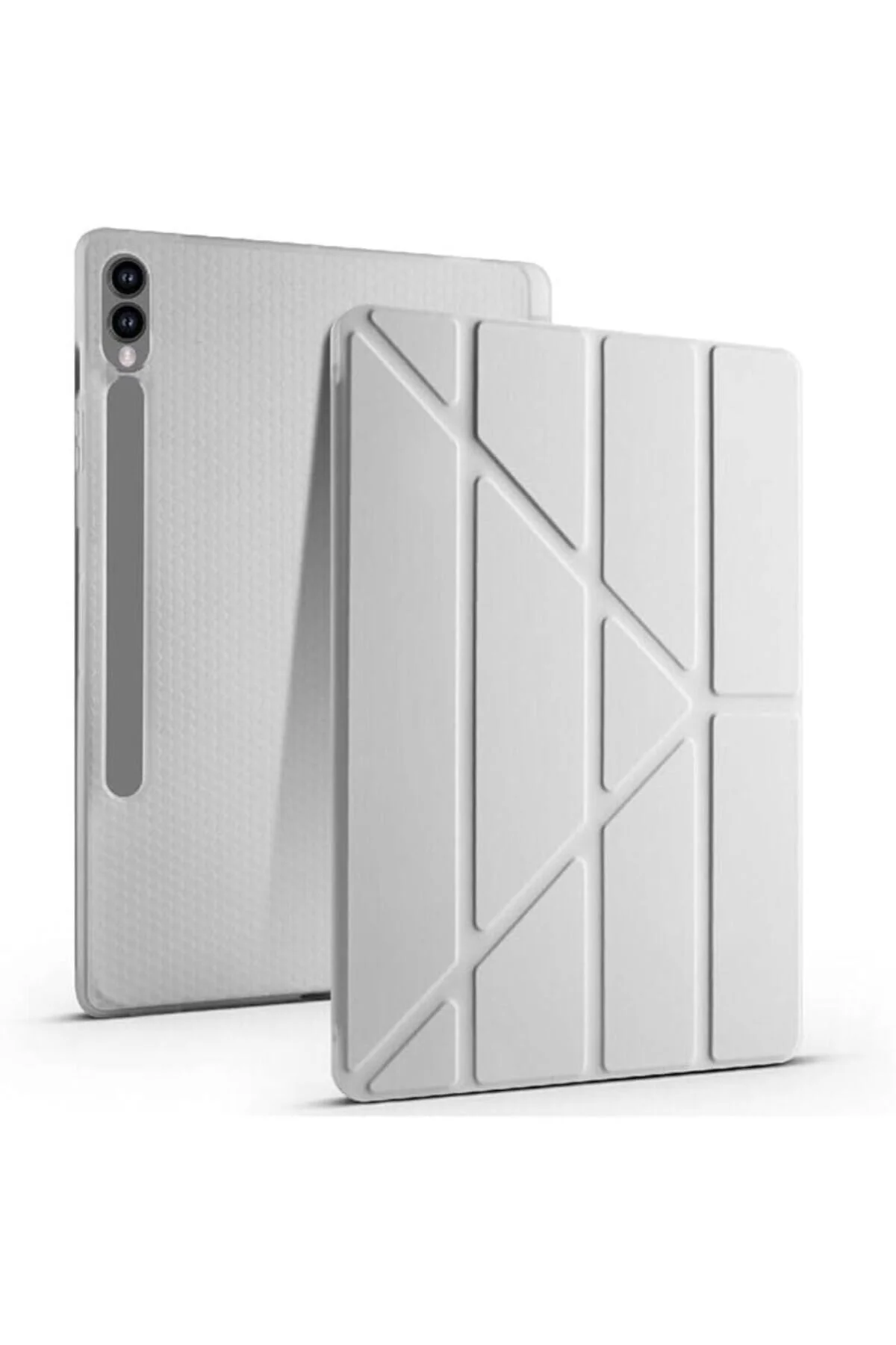 کاور تبلت قاب سیلیکونی پایه مثلثی 12.4 اینچی GALAXY TAB S10 PLUS با محفظه قلم خاکستری Genel Markalar