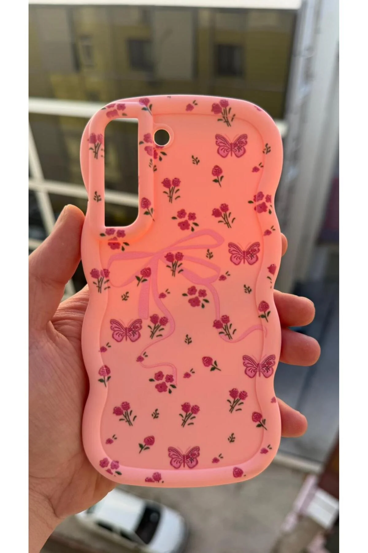 کاور و قاب روبان بیرون زده دوربین محافظ سامسونگ GALAXY S22 سازگار پوشش سیلیکونی برجسته گل Rivor