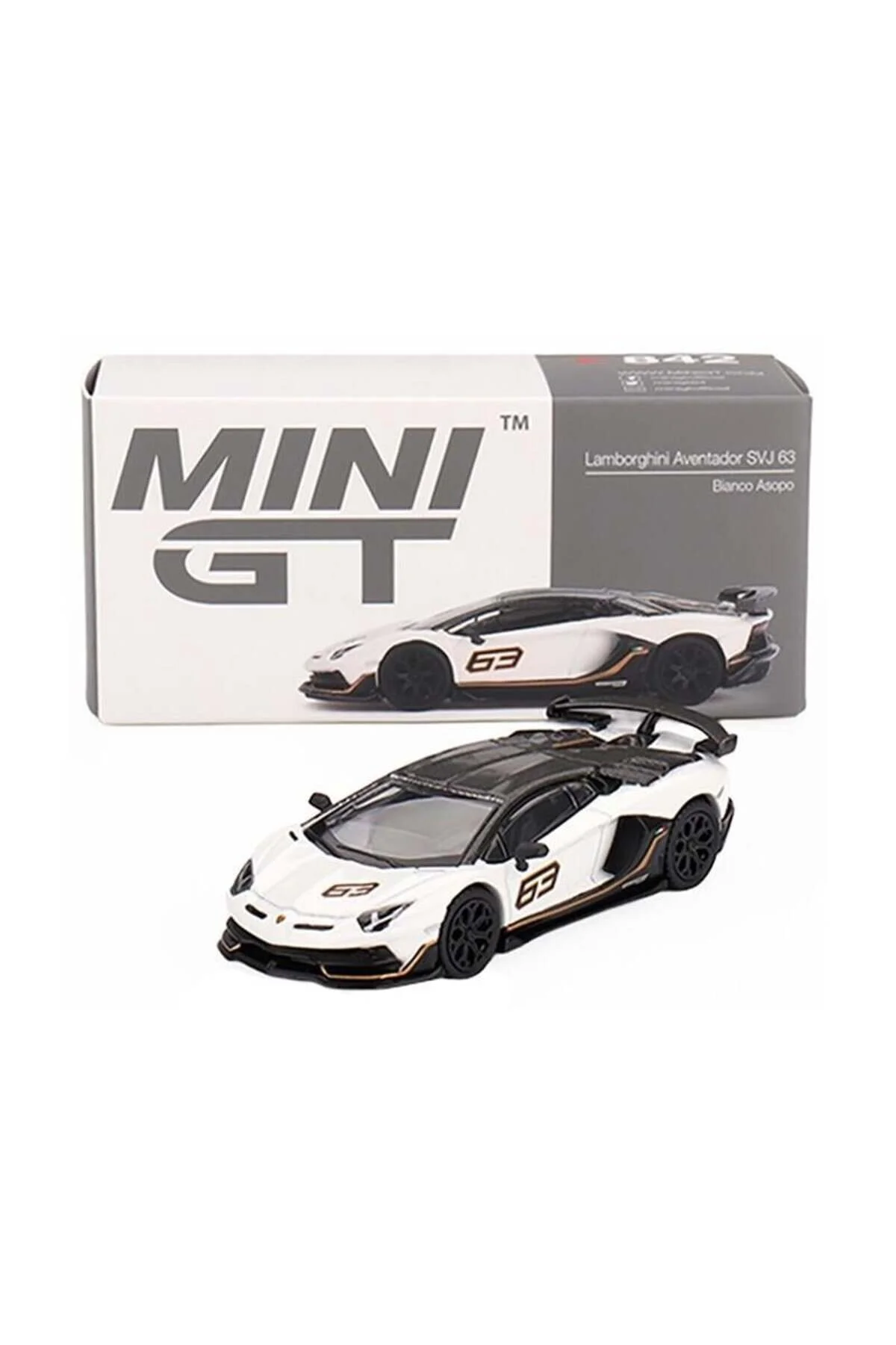 ماشین اسباب بازی 1 64 LAMBORGHINI AVENTADOR SVJ 63 BIANCO ASOPO mini gt