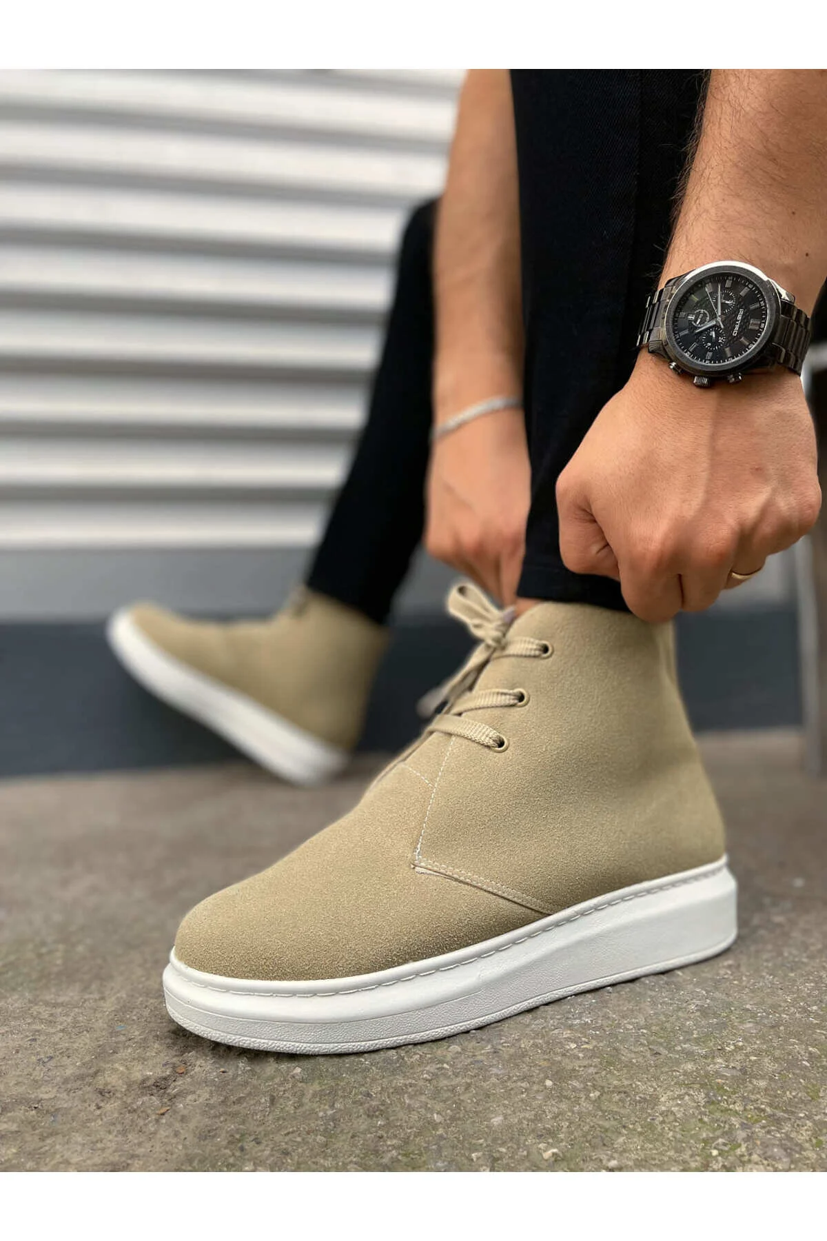 چکمه و بوت های ورزشی مردانه جیر زیره ارتوپدی OSLO LACED SBT کرم Mhoda Shoes