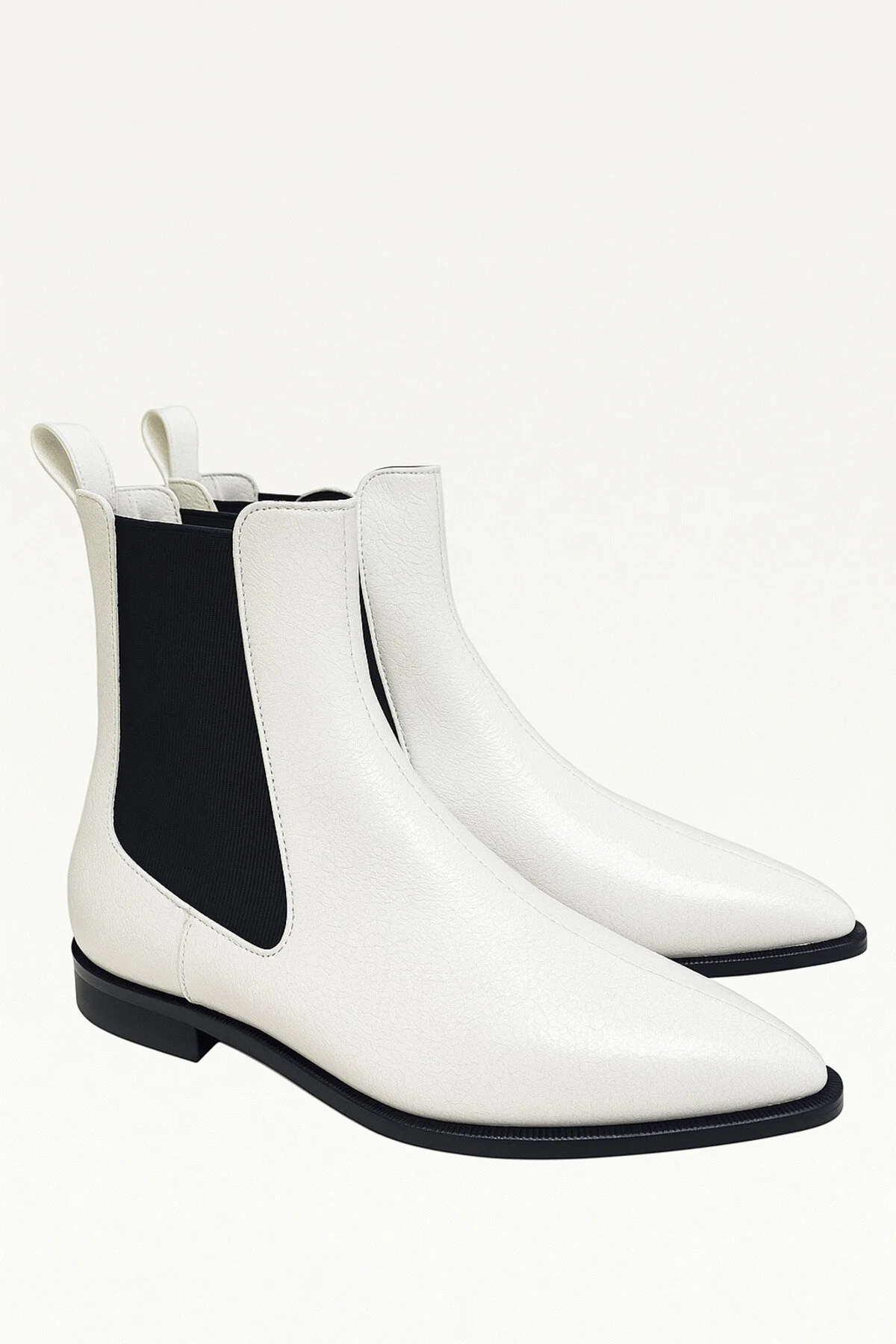 چکمه و بوت کفش چرم سفید چروک شده طبیعی با کفی نوک تیز صاف الاستیک DRY DRY SHOES