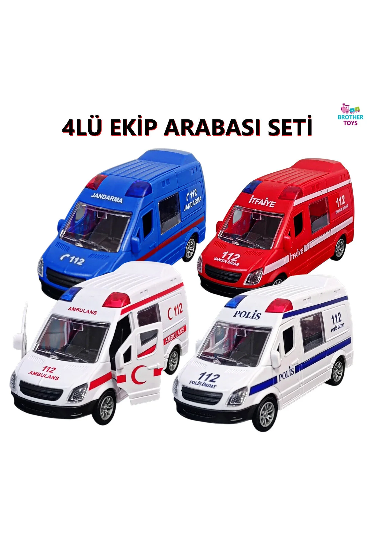ماشین اسباب بازی ست 4 جوخه آمبولانس پلیس آتش نشانی ژاندارمری 12 سانتی متر. Brother Toys