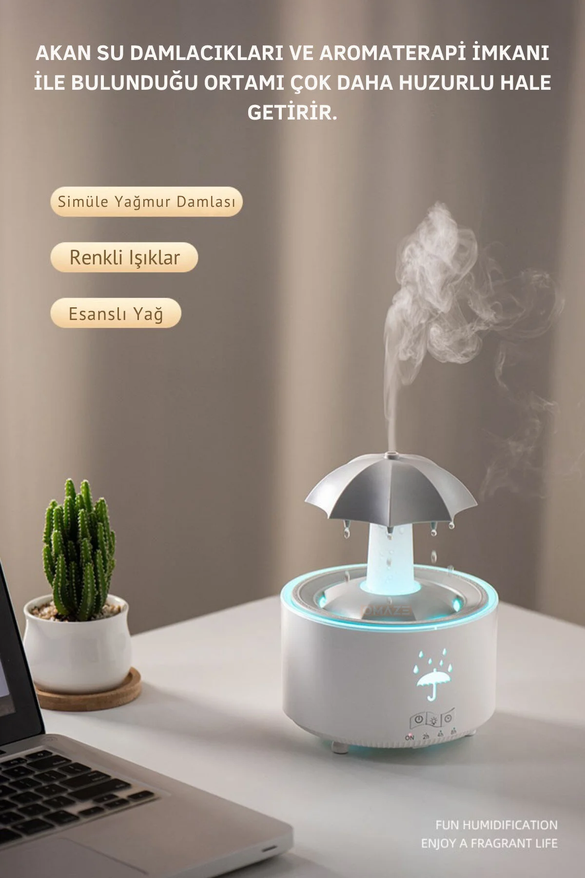 دستگاه بخور بخار مرطوب کننده هوا با اثر قطرات باران پخش عطر رطوبت ساز اتاق KETENOFFİCİAL