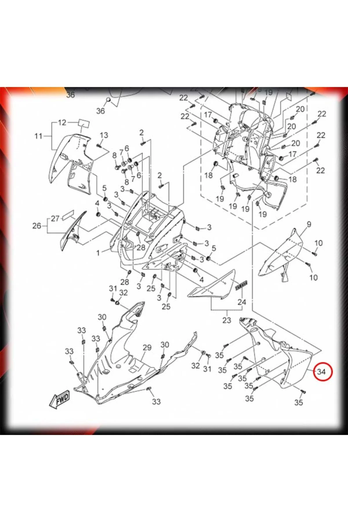 لوازم یدکی موتورسیکلت یاماها RAYZR125 گلگیر داخلی پایین جلو پنل عقب هود A MotoExpress