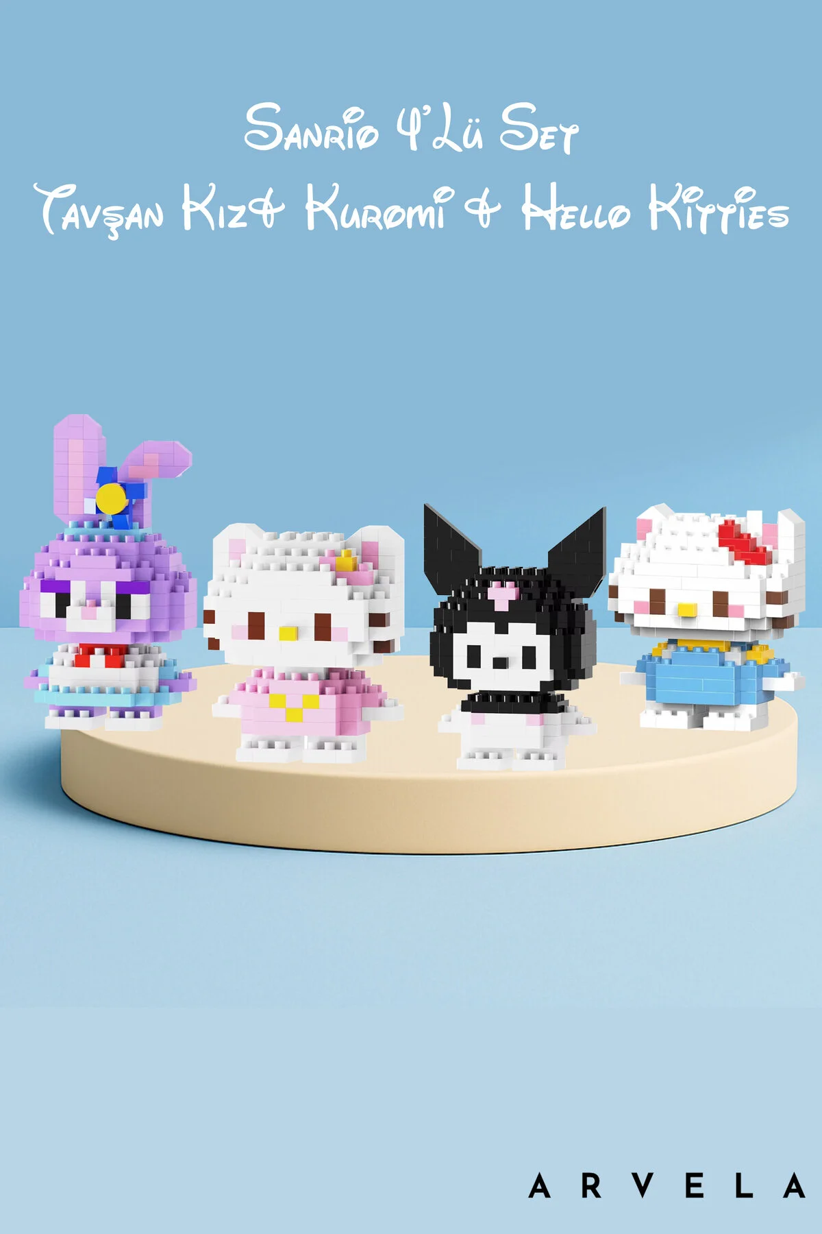 پازل سه بعدی مجموعه 4 تایی مینی بلوک SANRIO – BUNNY GIRL KUROMI و HELLO KITTY FIGUR COLLECTION Arvela