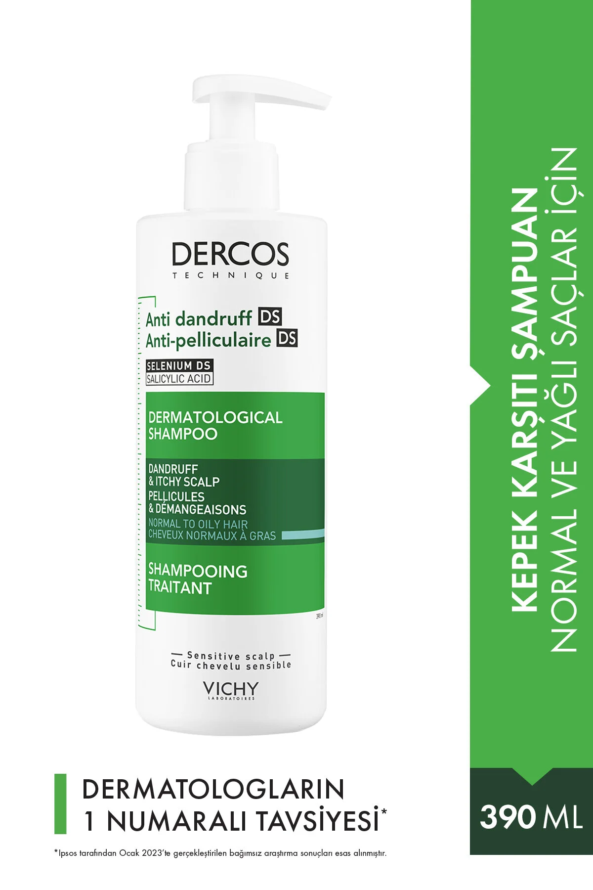 شامپو DERCOS ضد شوره سر در برابر علیه شامپوآن 390 میل موهای طبیعی و روغنی ویشی Vichy