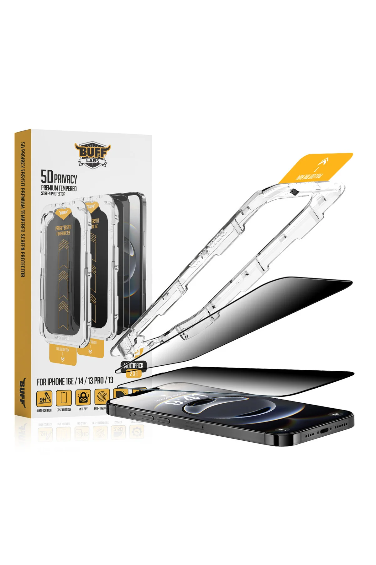 کاور و قاب بسته مزیت BUFF IPHONE 14 شفاف + محافظ صفحه حریم خصوصی لنز Buff Labs