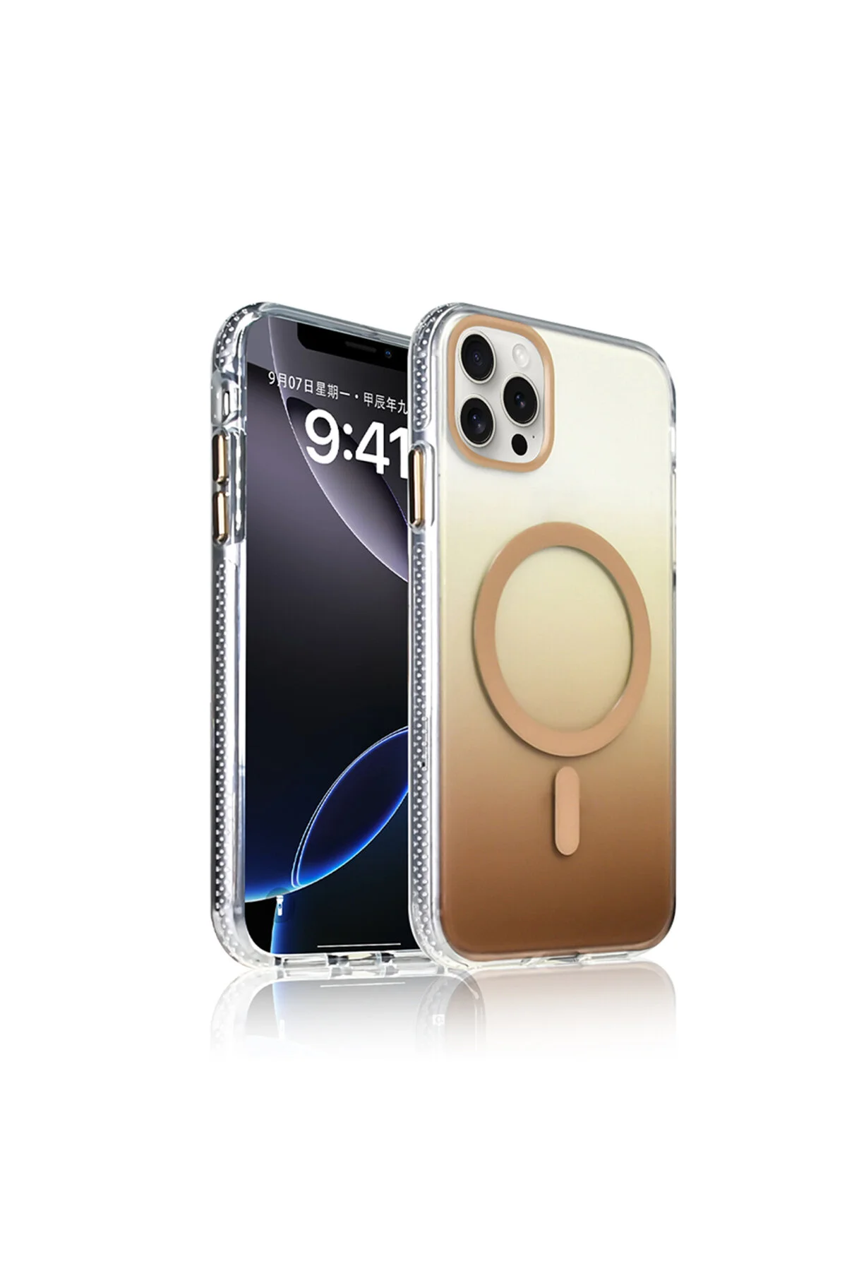 کاور و قاب محافظ رنگی شفاف TOROS IPHONE 15 PRO MAX با قابلیت شارژ M SAFE طلایی tekno grup
