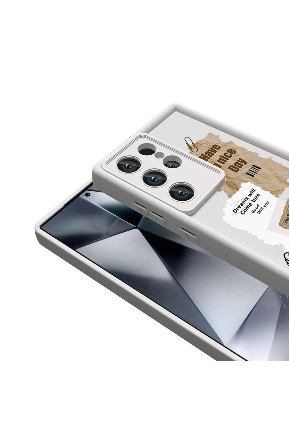 کاور و قاب پوشش محافظ دوربین صفحه پشت جلد ATA KLAS سفید طرح دار GALAXY S23 Zore