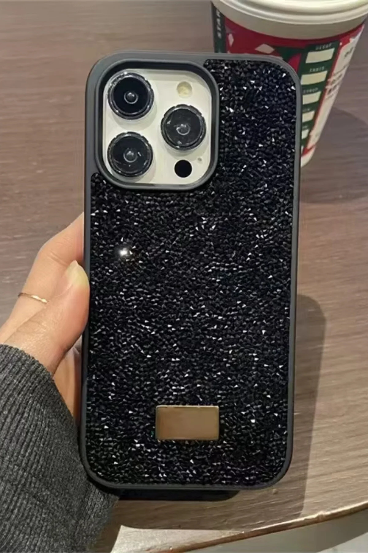 کاور و قاب سازگار با IPHONE 15 PRO MAX – طراحی الماس سنگ سیاه سیلیکونی درخشان Case