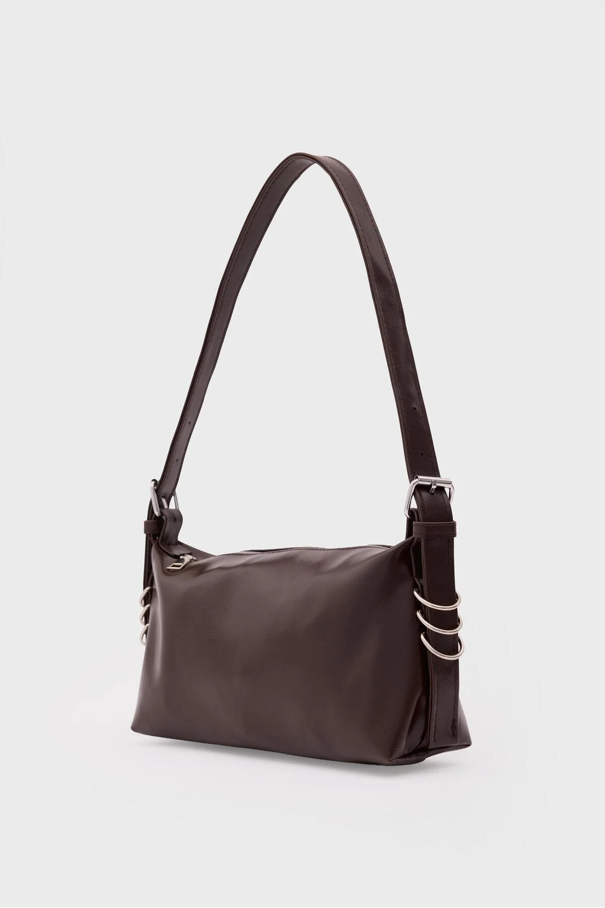 کیف شانه ای باگت با جزئیات حلقه قهوه Shule Bags
