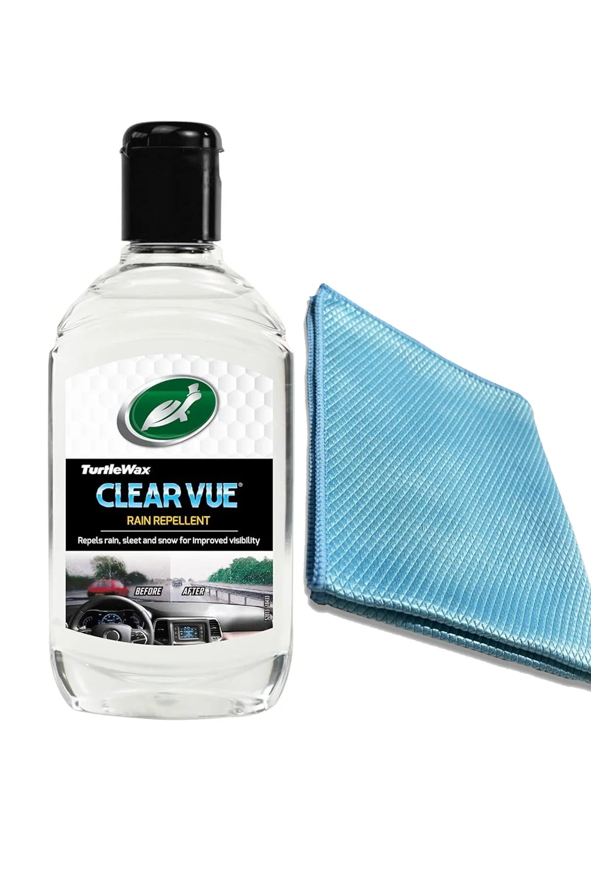 محلول ضد آب شیشه باران 300 میلی لیتر و پارچه میکروفایبر Turtle Wax