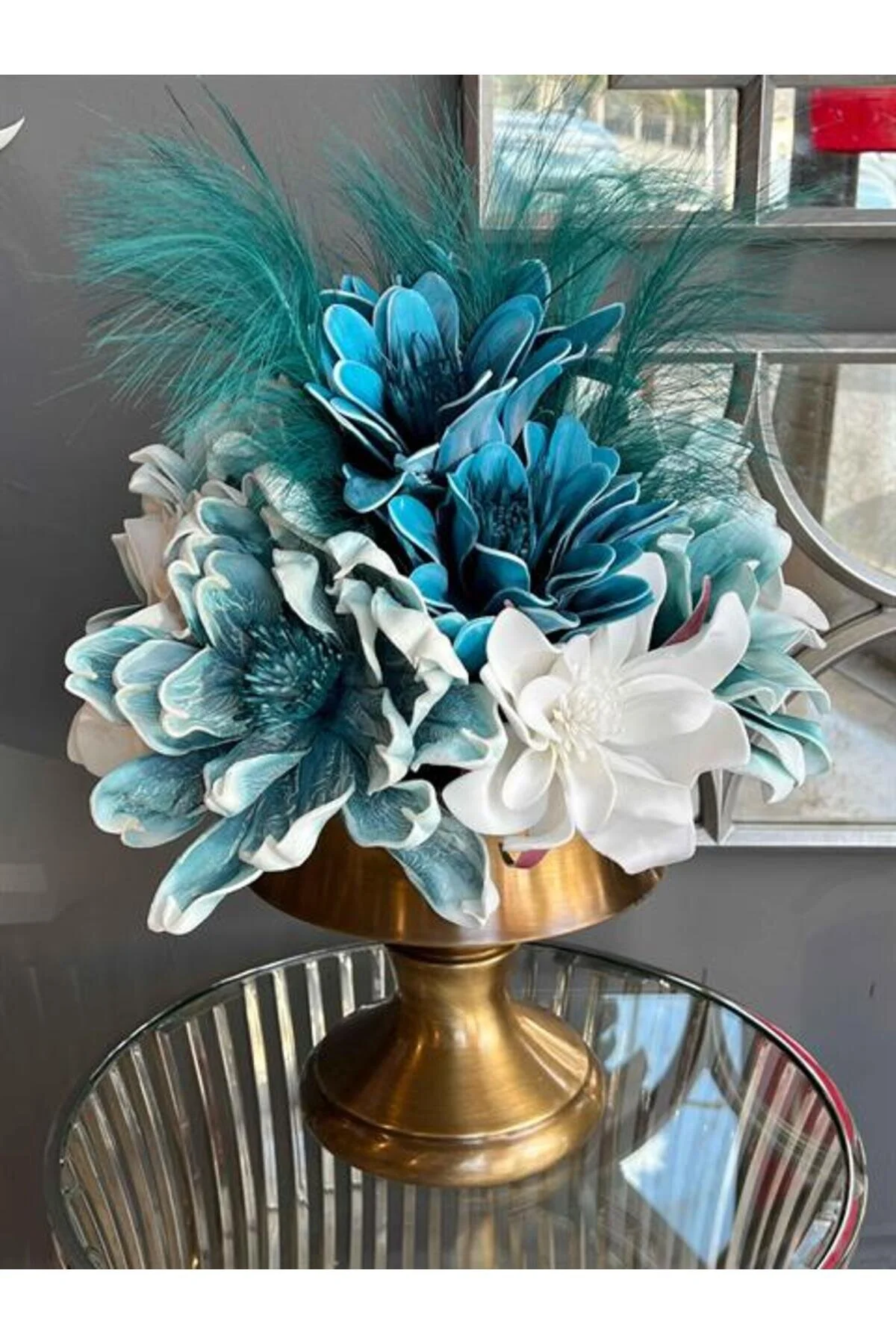 گل مصنوعی و خشک TANZIM BLUE WHITE اورجینال ROSSEV