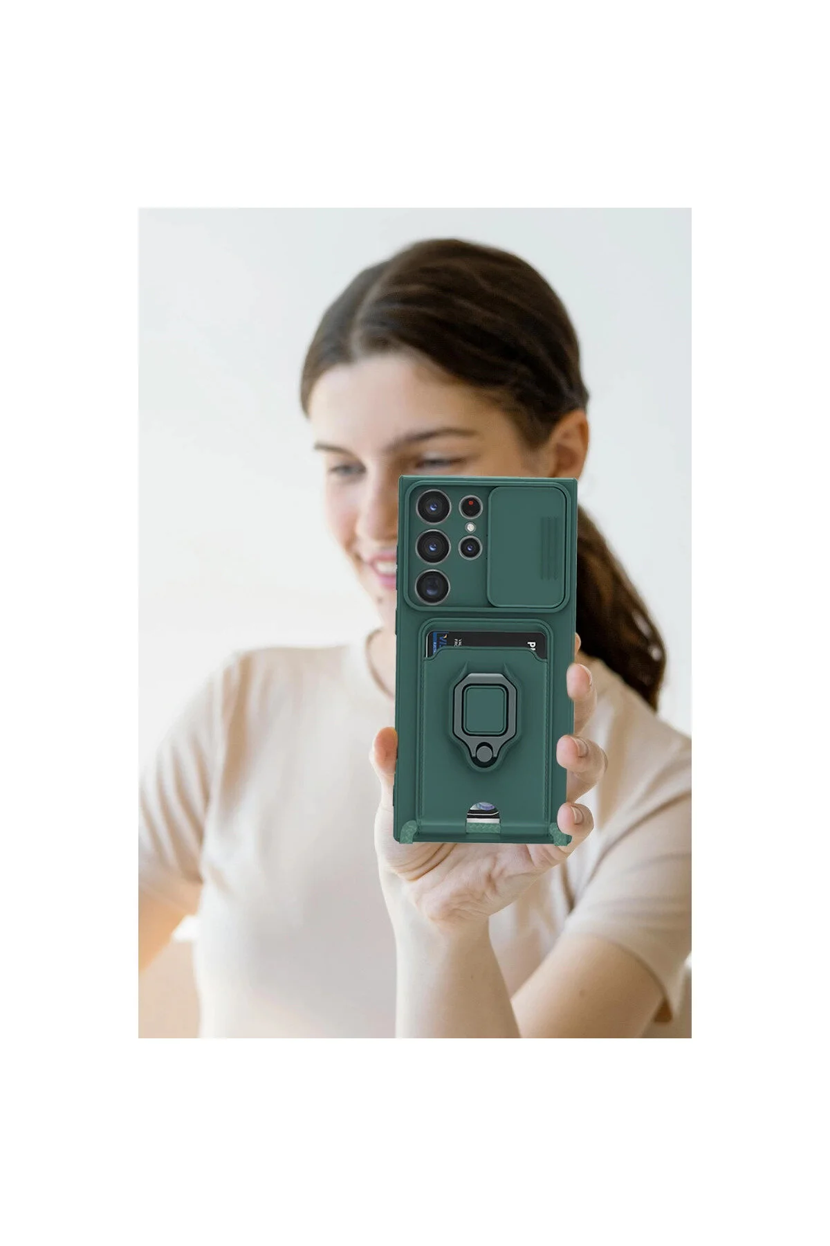 کاور و قاب SAMSUNG GALAXY S25 ULTRA CASE ZUMA SILICONE با کارت ویزیت حلقه مشکی eco port