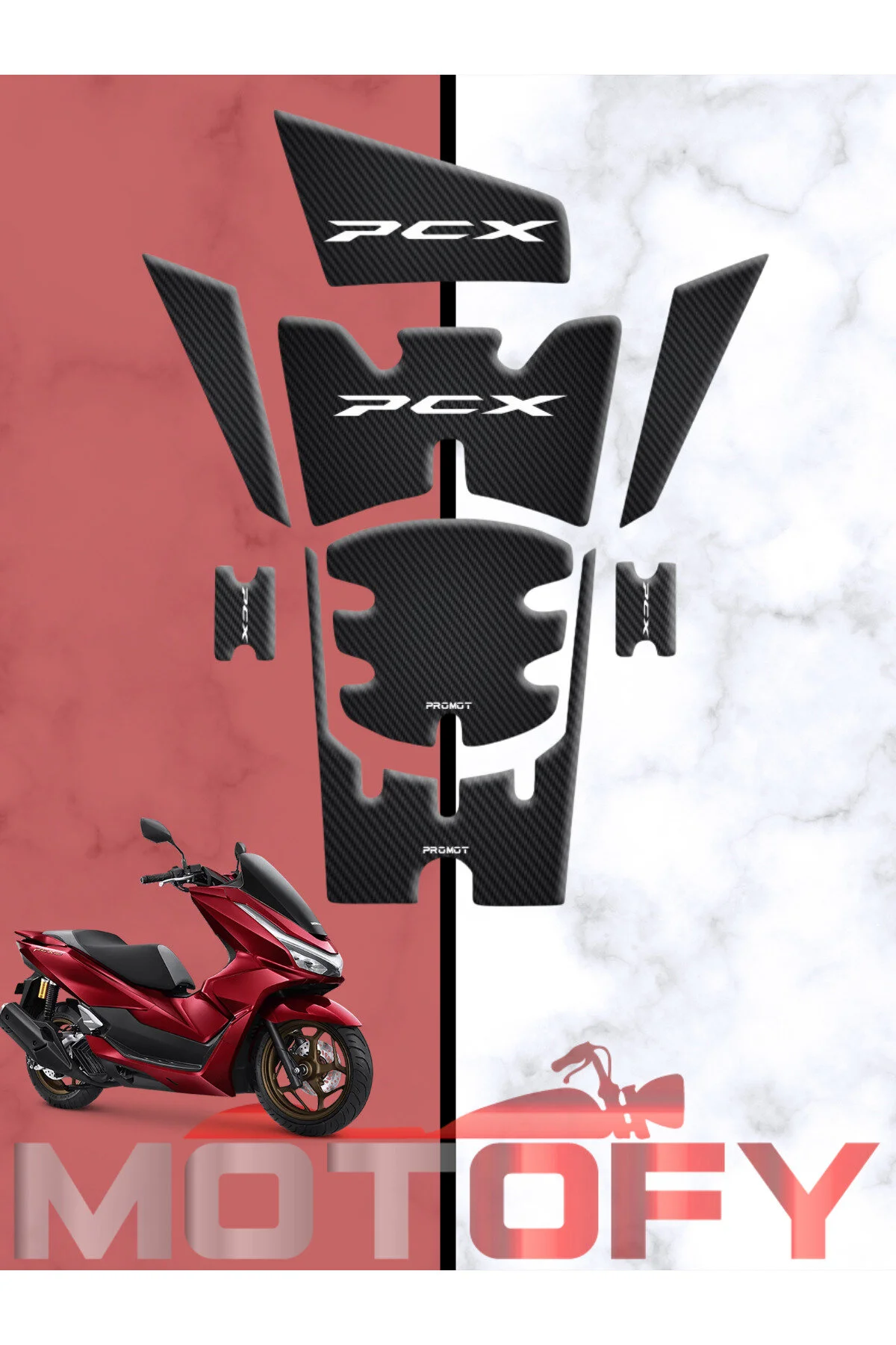 محصولات ضروری موتورسیکلت ست پد مخزن HONDA PCX 125 2025 مشکی کربنی MOTOFY