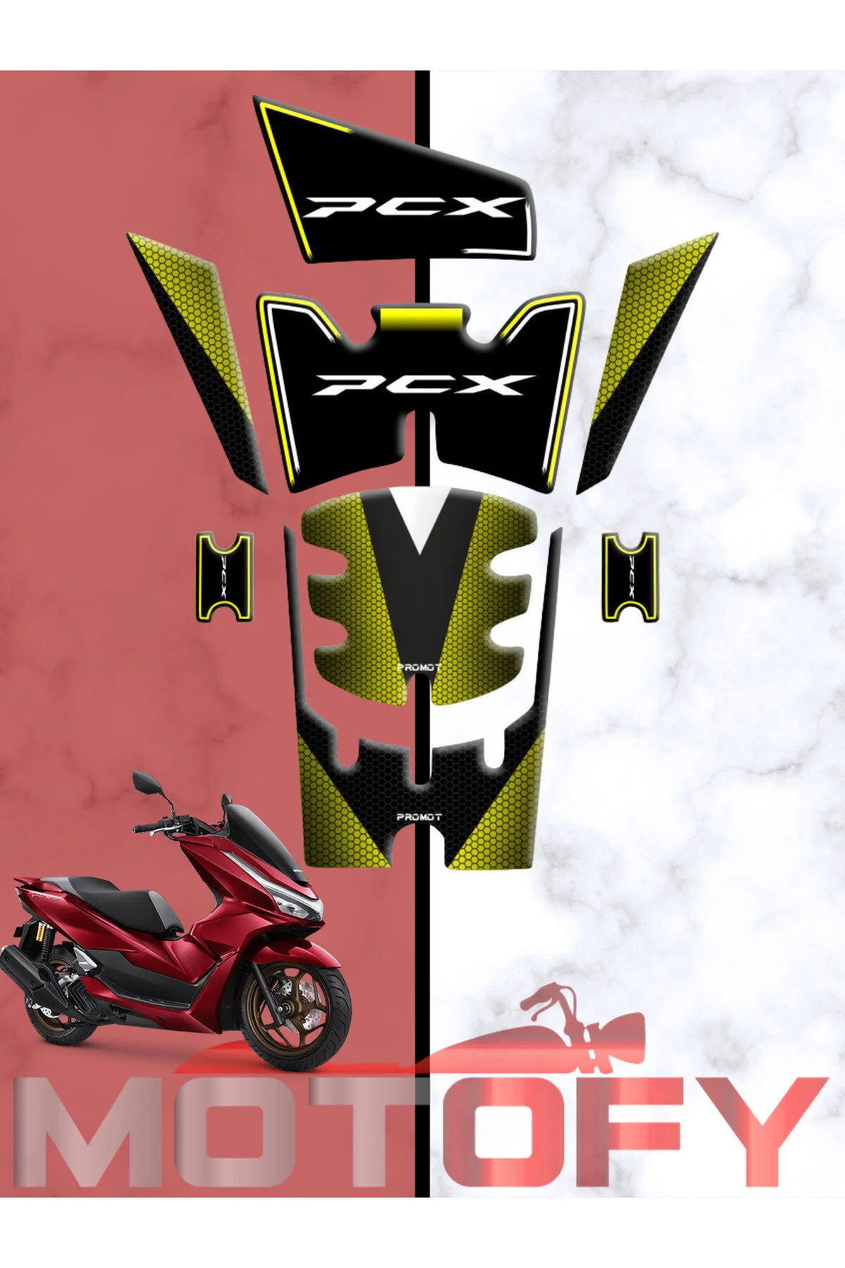 محصولات ضروری موتورسیکلت ست پد مخزن HONDA PCX 125 2025 زرد مشکی MOTOFY