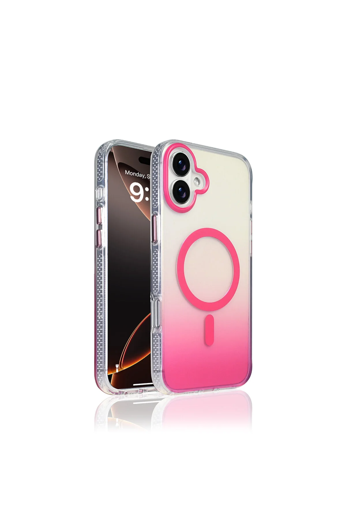 کاور و قاب آیفون 16 کیس M SAFE شارژ با قابلیت TRANSPARENT COLOR TRANSITION TOROS COVER ROSE PINK RiseOfGLC
