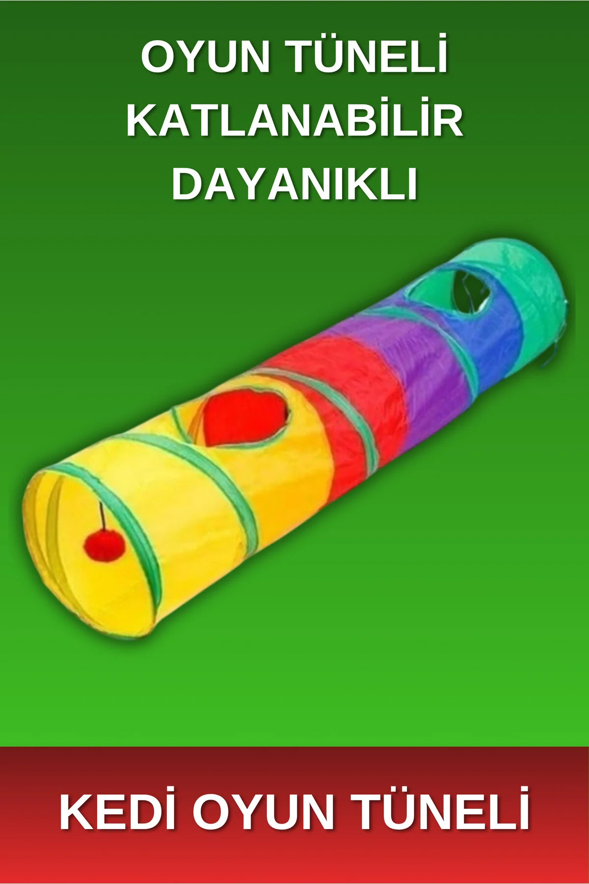 اسباب بازی گربه تونل مستقیم طولانی تاشو رنگ رنگین کمان TİNEKE