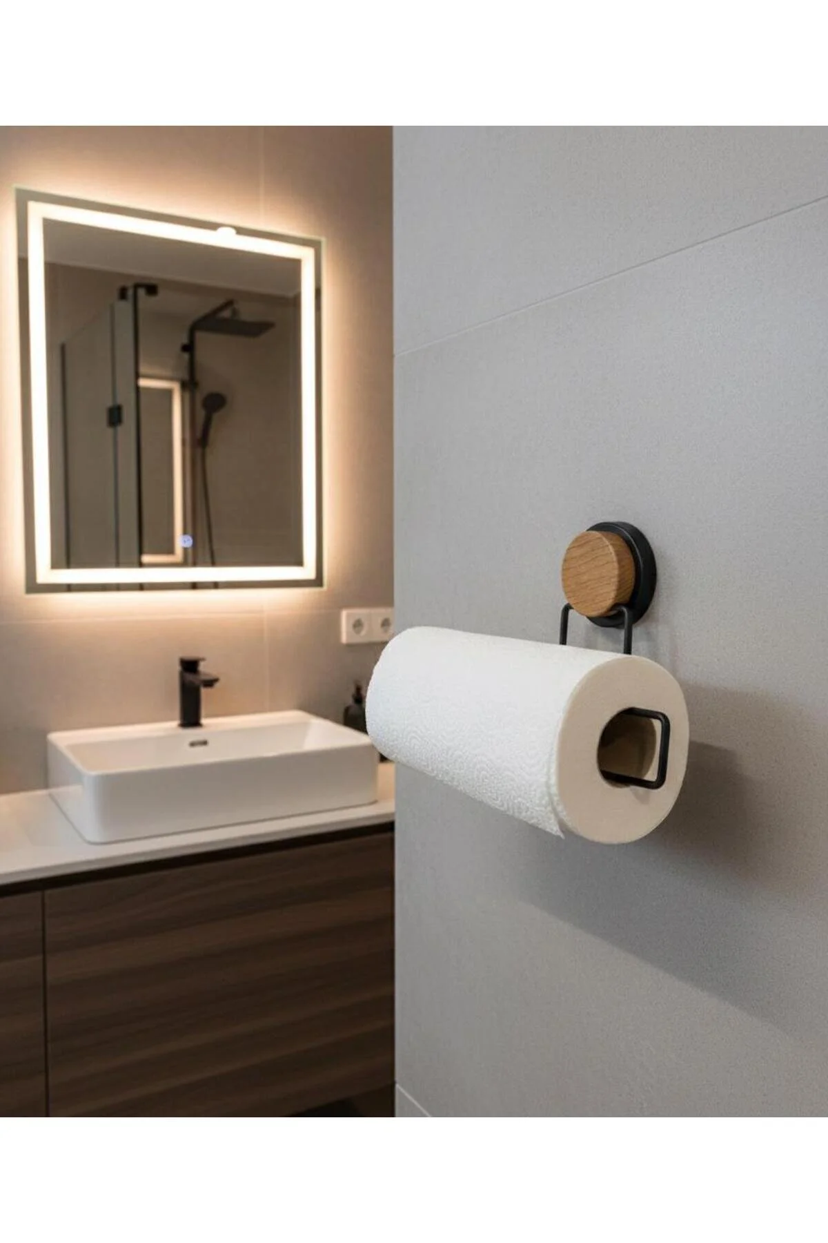 نظم‌دهنده حمام MAGIC FIX با تخته کاغذی سیاه الگوی چوبی Okyanus Home