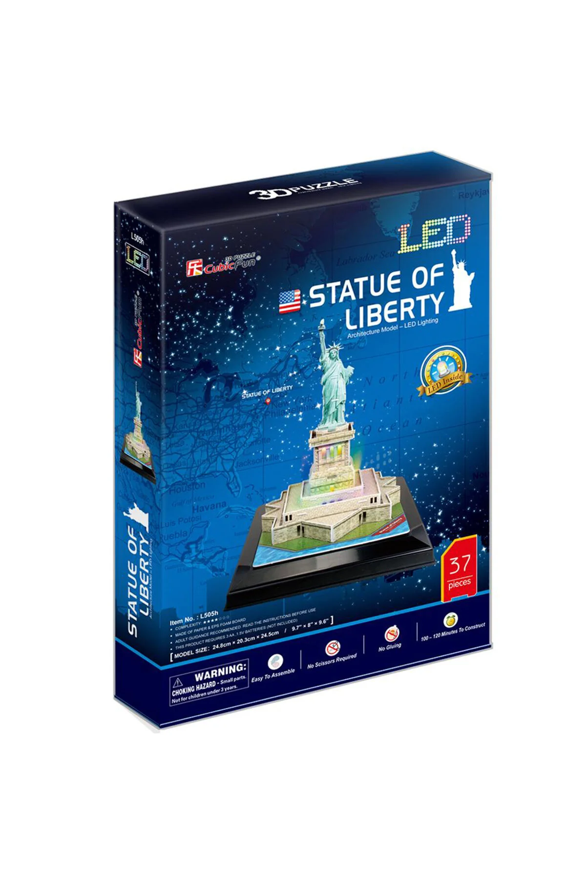 پازل سه بعدی 3 مجسمه آزادی با چراغ LED ایالات متحده آمریکا 37 تکه Cubic Fun