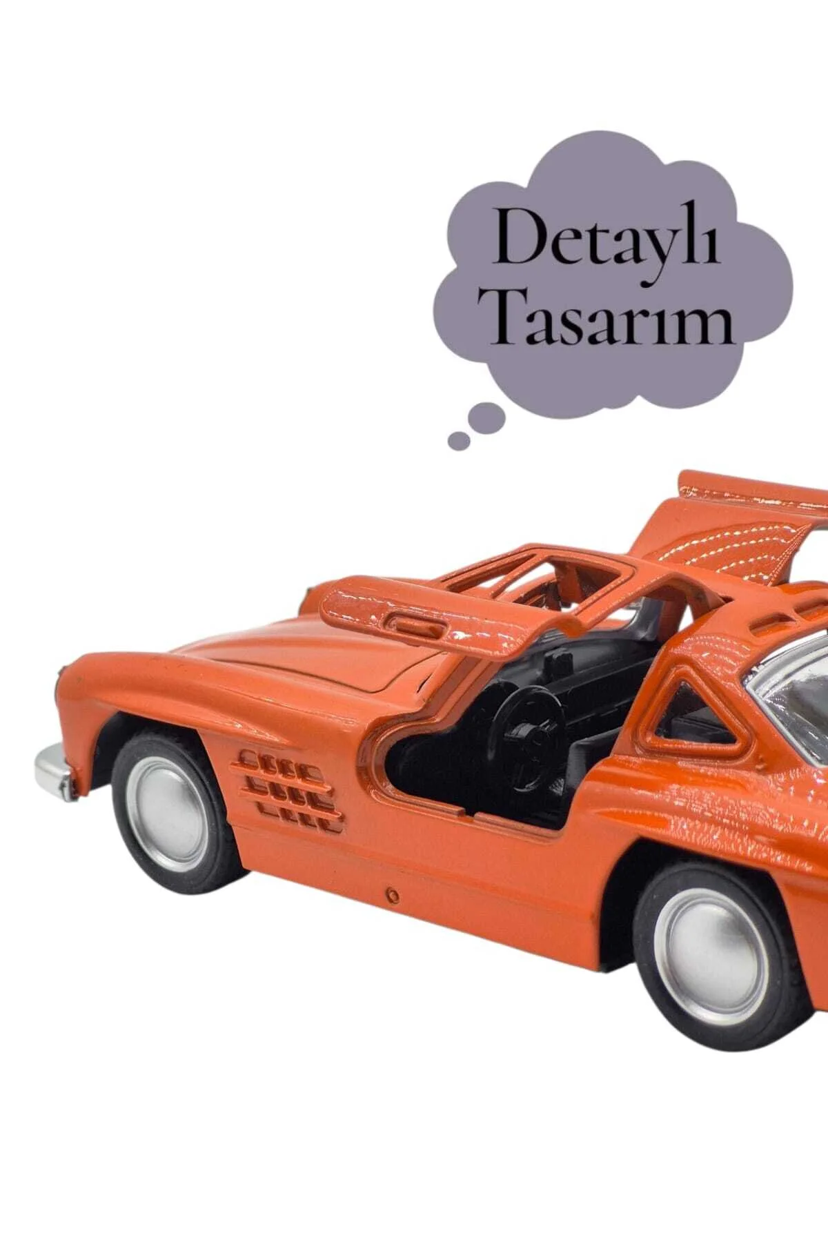 ماشین اسباب بازی کلاسیک فلزی کشش و رها کردن مرسدس 300SL – باز درهای بال مرغابی نارنجی Fidan oyuncak