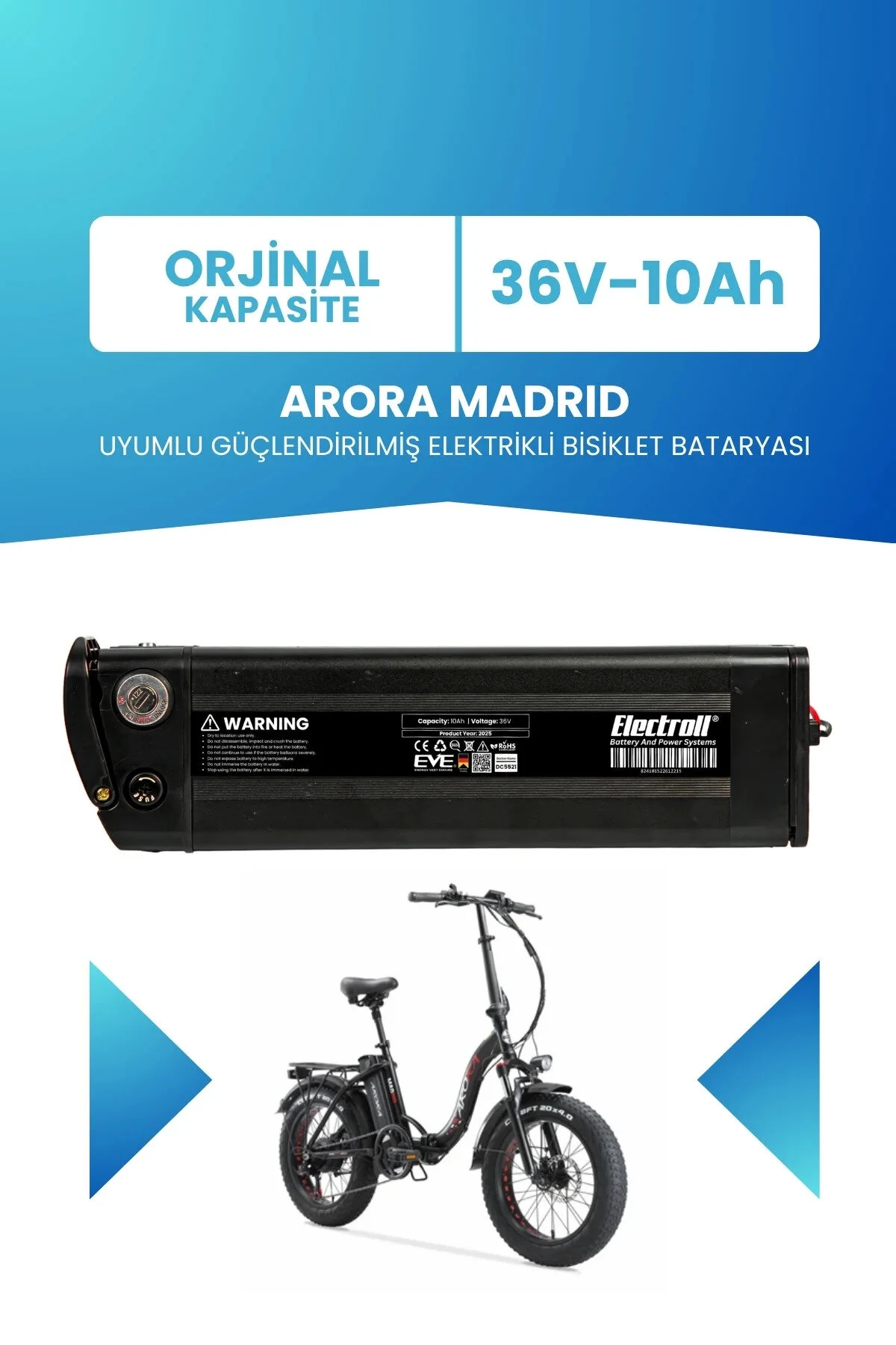 لوازم جانبی دوچرخه برقی باتری تقویت شده 36 ولتی 10 آمپر ساعتی سازگار با ARORA MADRID ELECTROLL