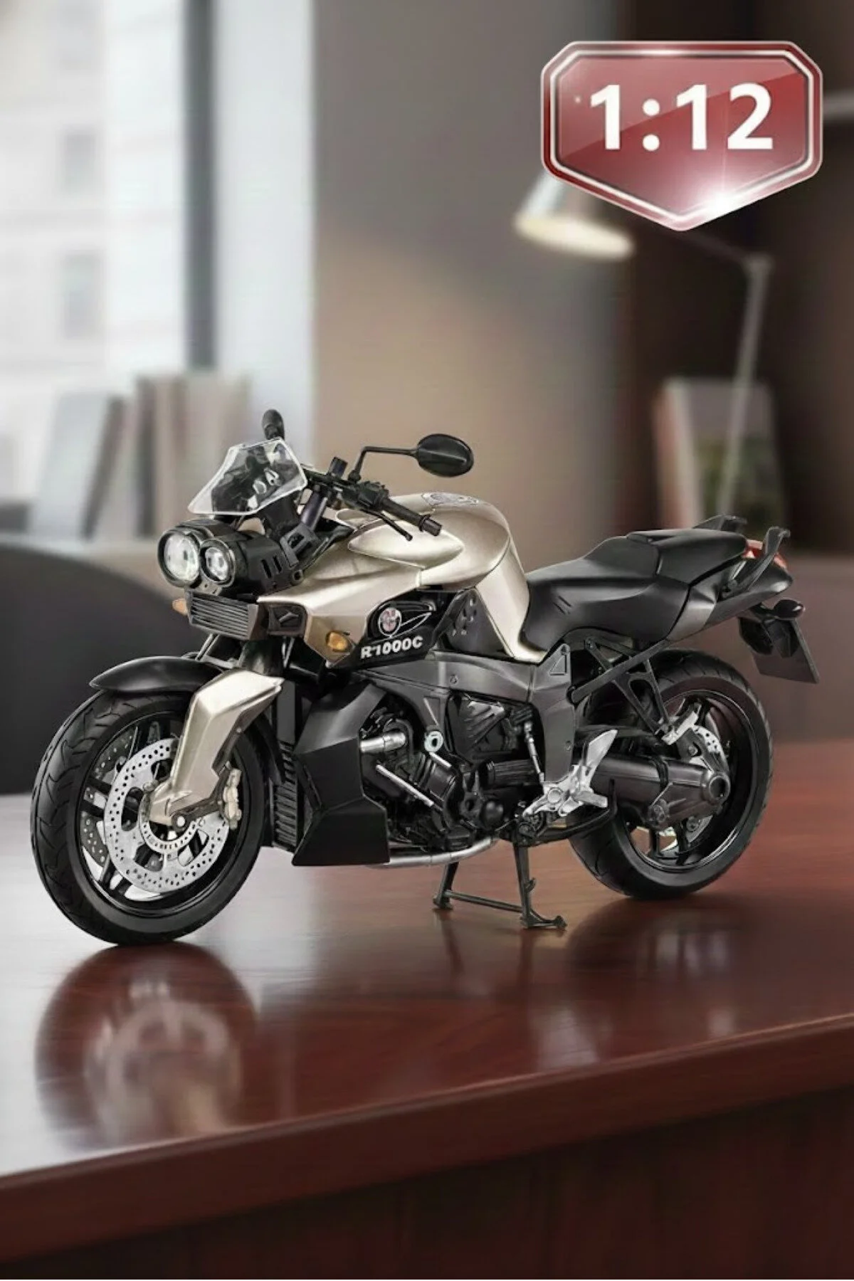 ماشین اسباب بازی موتورسیکلت بی ام و K1300R مدل طلایی 1:12 در مقیاس فلزی با جزئیات دقیق craftivio