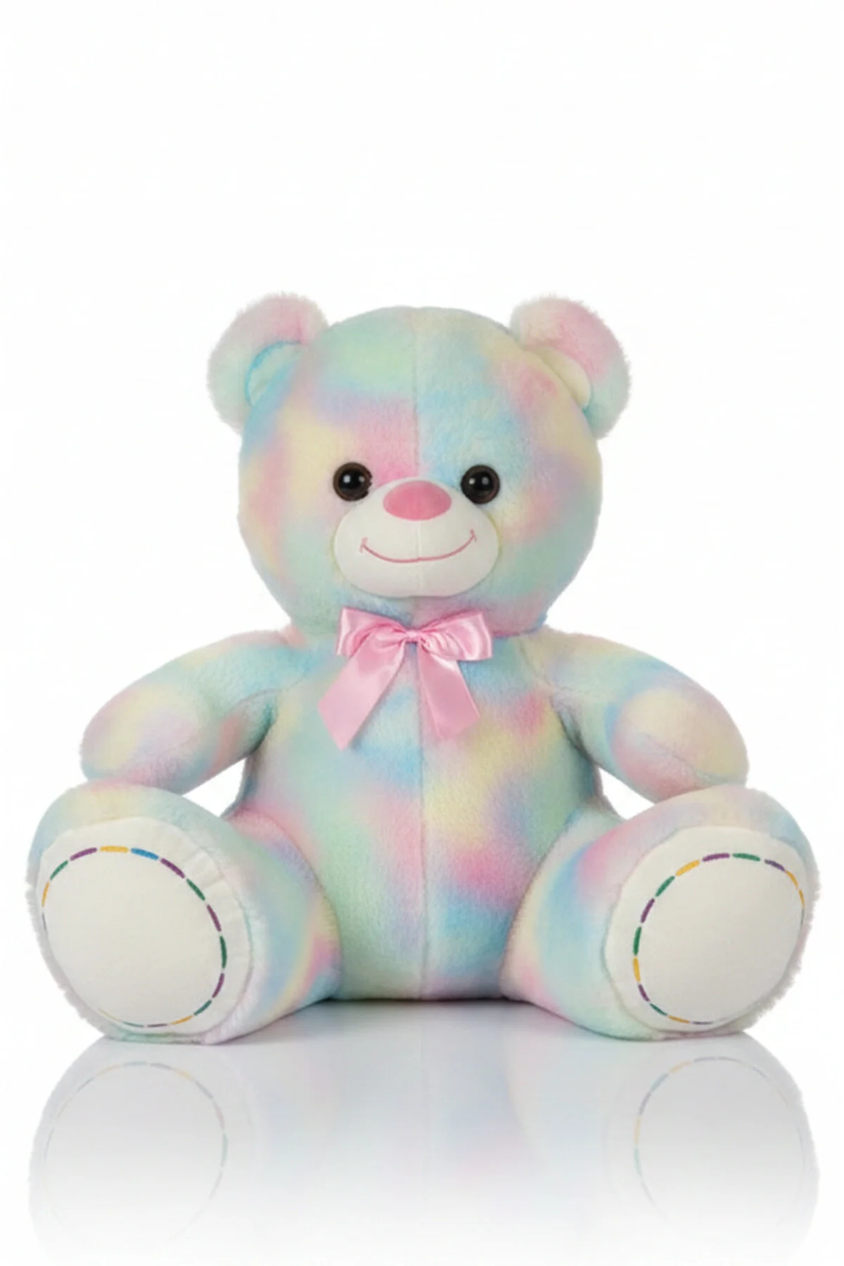 اسباب بازی های پشمی خرس عروسکی با روبان رنگین کمانی 60 سانتی متر رنگارنگ و نرم POLLYTOYS PELÜŞ OYUNCAKTA DÜNYA MARKASI