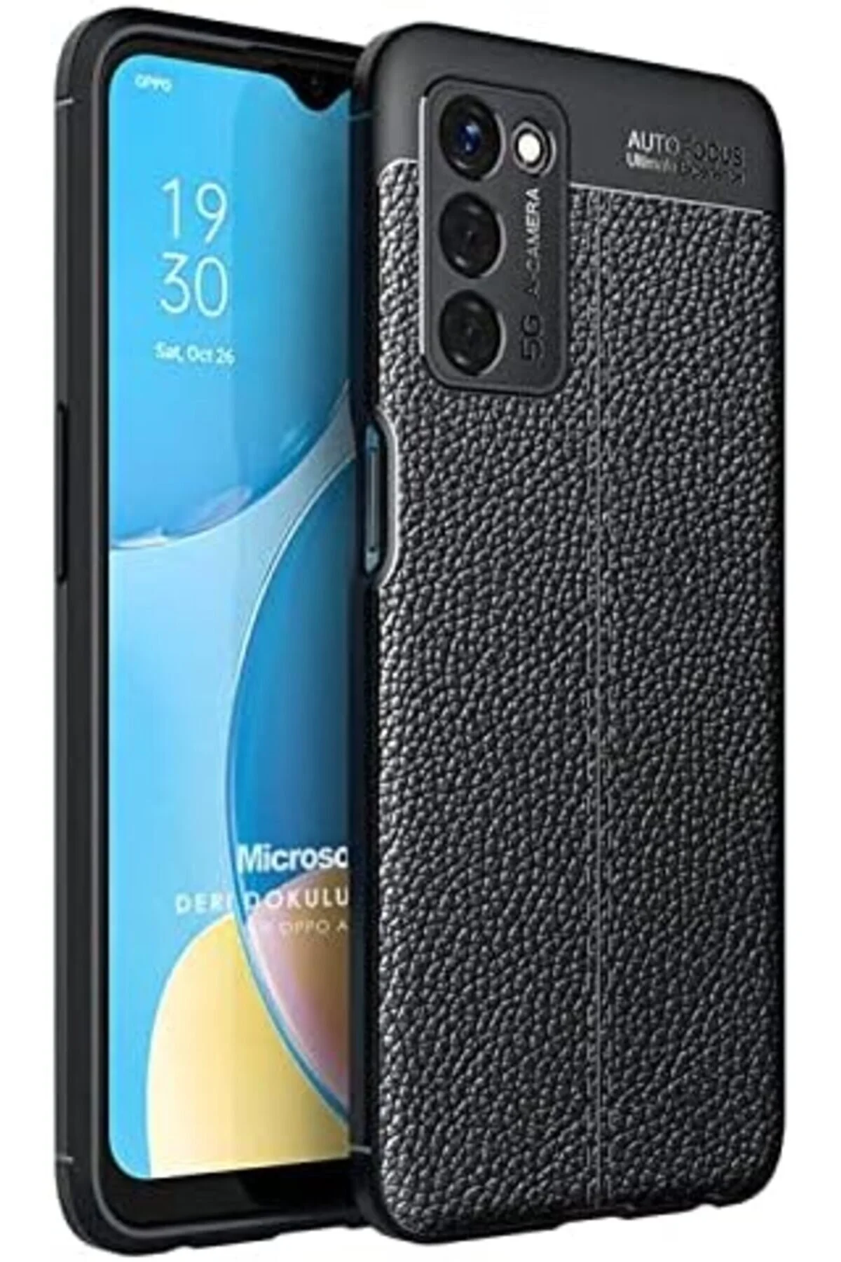 کاور و قاب برای OPPO A55 5G چرم مشکی بافت سیلیکونی سازگار با Yıldızan