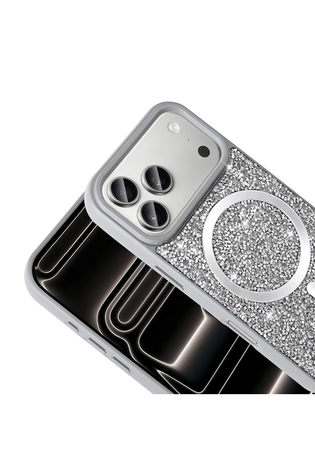 کاور و قاب روکش موزاییک زنانه شیک مدل DIAMOND MAGSAFE IPHONE 17 PRO MAX CASE با قابلیت شارژ halkhouse