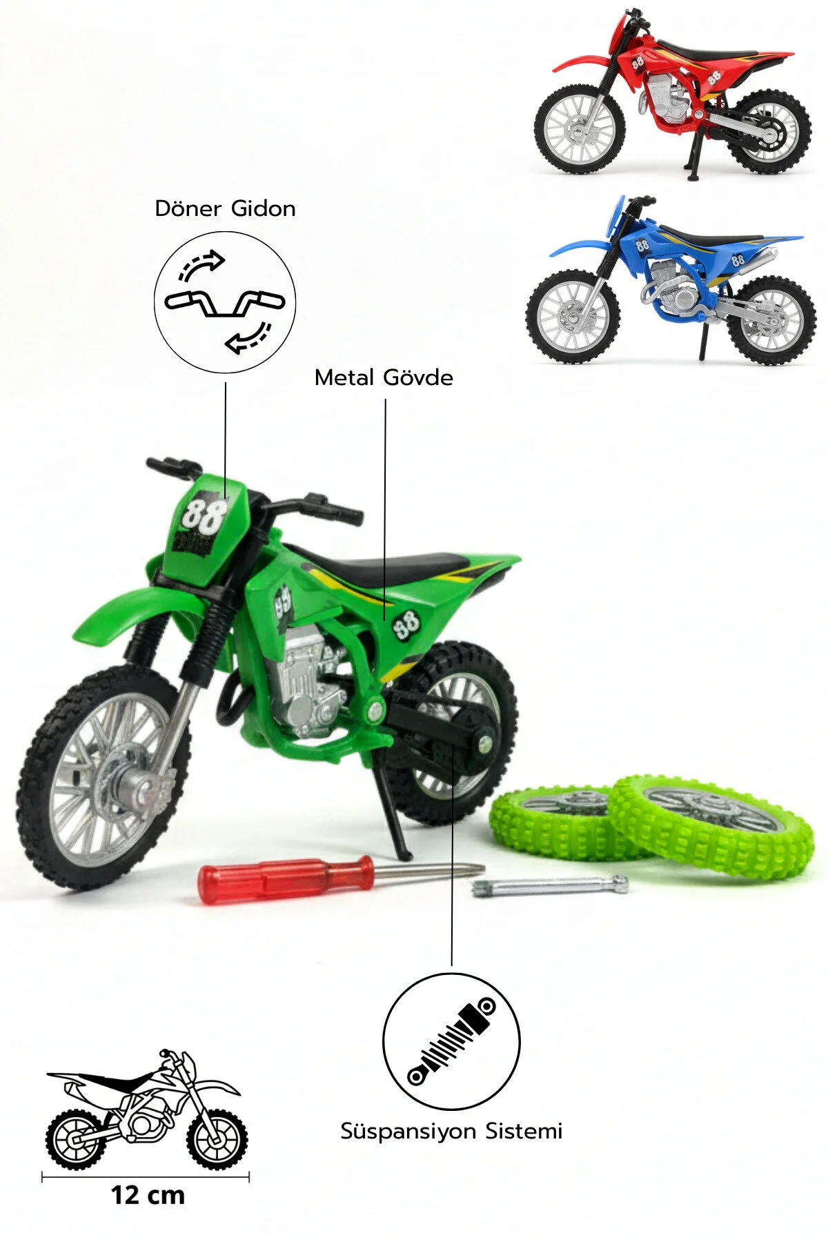 ماشین اسباب بازی موتور سیکلت کراس MOTOCROSS 1:18 فلزی با لاستیک یدکی و پیچ گوشتی TUENGİ STORE