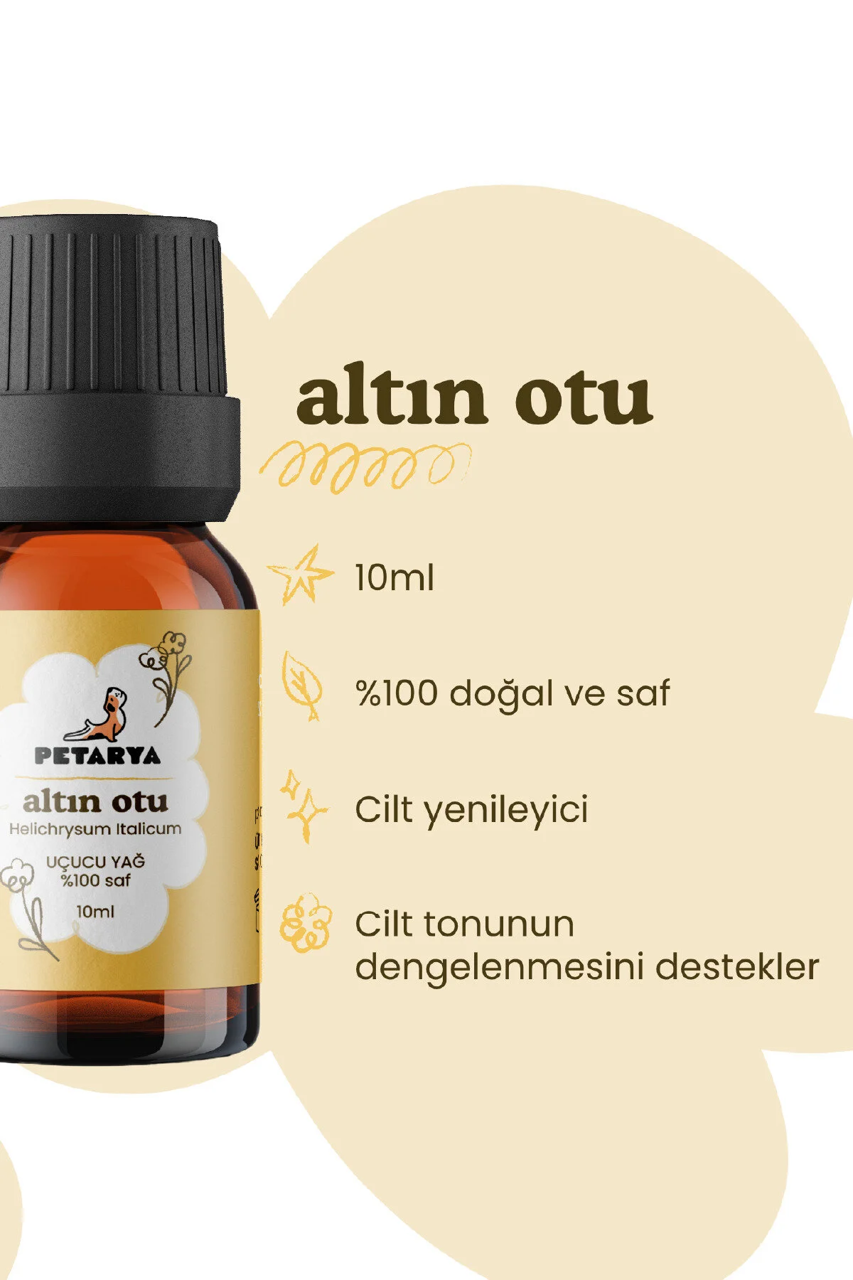 روغن مراقبتی گلدن 100 ٪ خوراکی خالص هلیکریوم ایتالیکوم 10 میل PETARYA