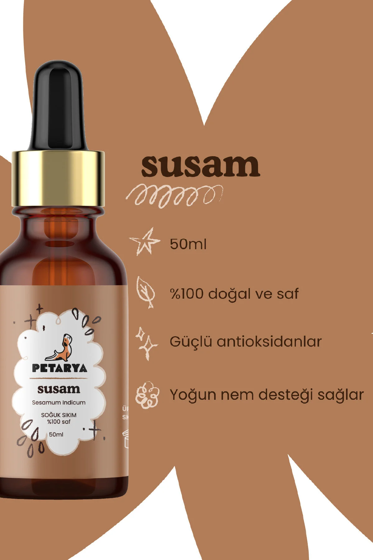 روغن مراقبتی کنجد 100 ٪ سزاموم القاء 50 میل PETARYA