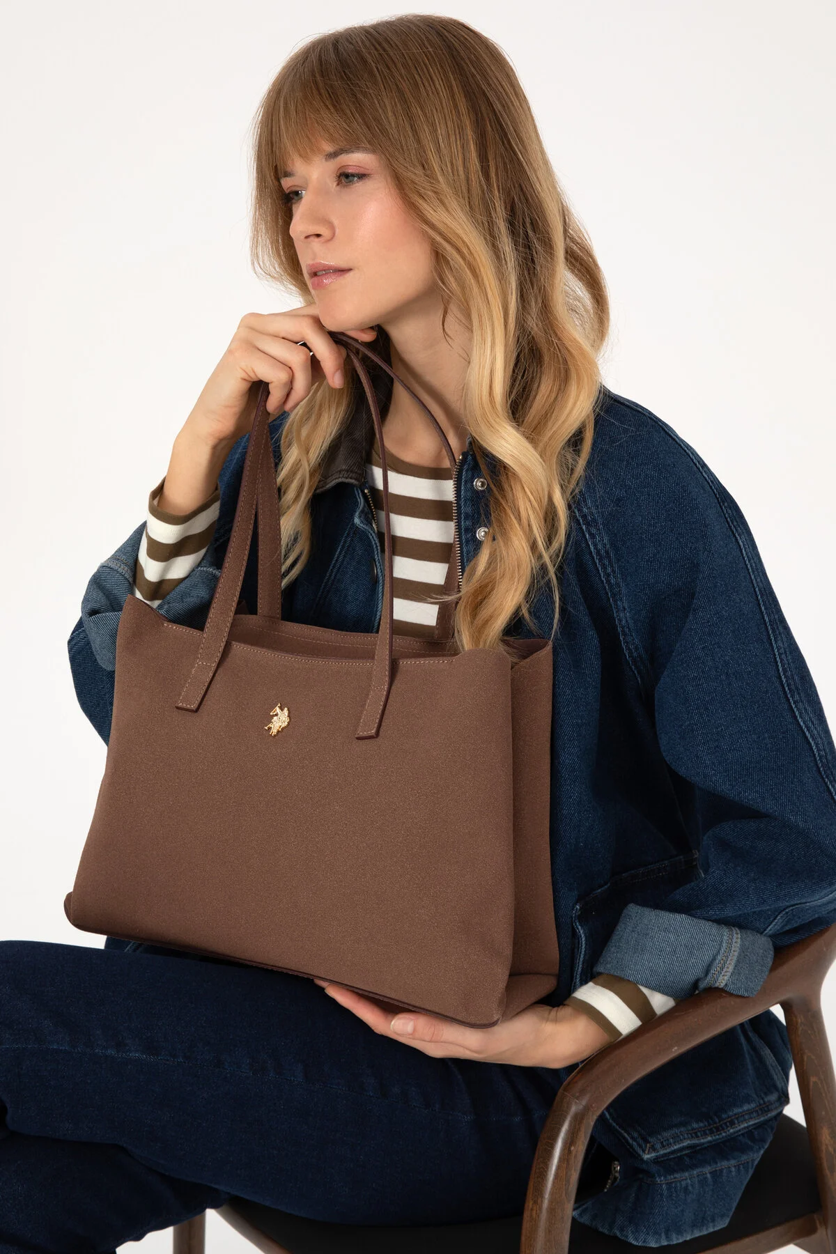 کیف شانه ای زنانه جیر قهوه 50317827 VR029 U.S. Polo Assn.