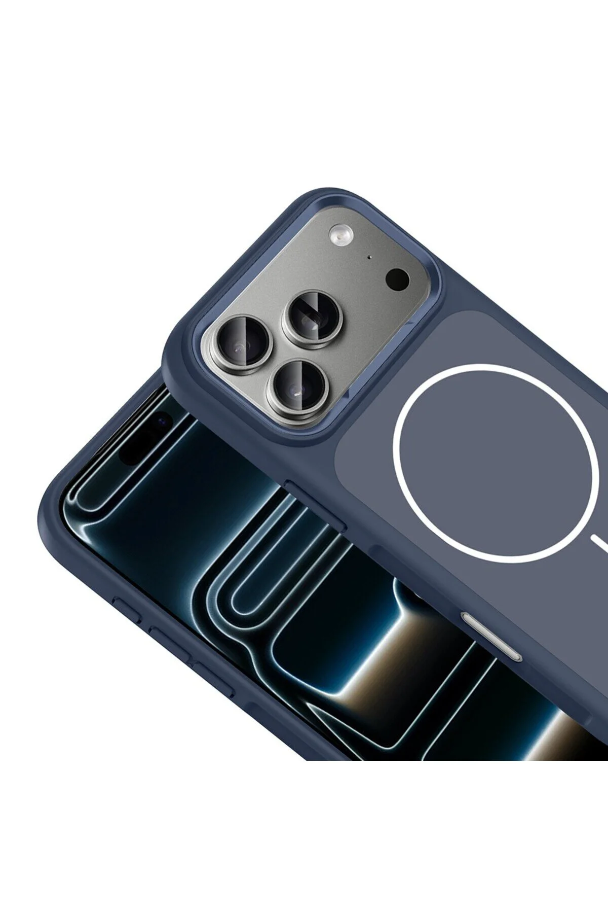 کاور و قاب دوربین فلزی SANREMO با کیس سازگار IPHONE 17 PRO MAX ویژگی شارژ M SAFE آبی دریایی Gpack