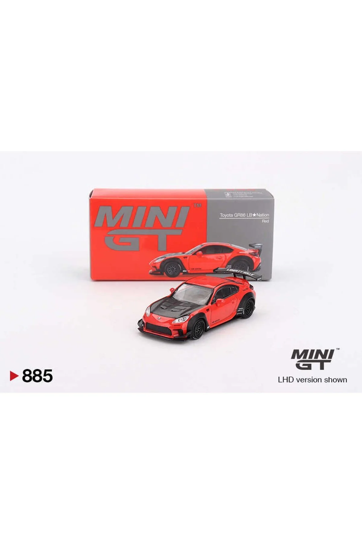 ماشین اسباب بازی MINI GT 1 64 885 TOYOTA GR86 LB NATION RED HOT WHEELS