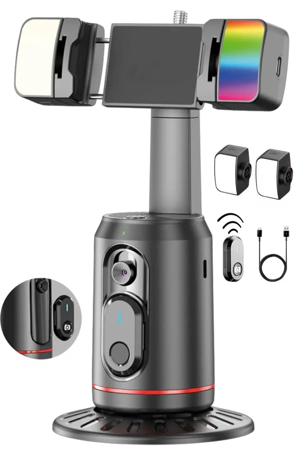 لوازم جانبی دوربین و عکس سه پایه RGB سلفی با ریموت ردیابی چهره | فیلمبرداری هوشمند گیمبال 360 درجه GO PRO سازگار است Light Nova