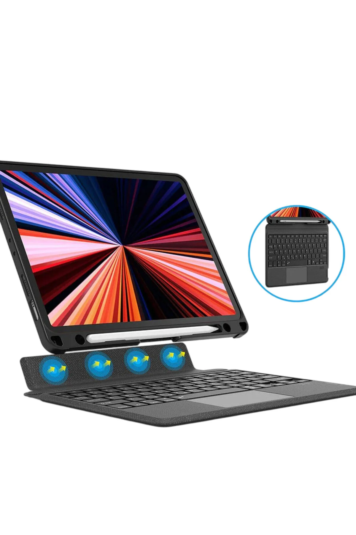 کاور تبلت پایه WIWU APPLE IPAD AIR 5 10.9 اینچی مشکی MAG TOUCH COMBO LED مغناطیسی روشن با قاب کیبورد OEM
