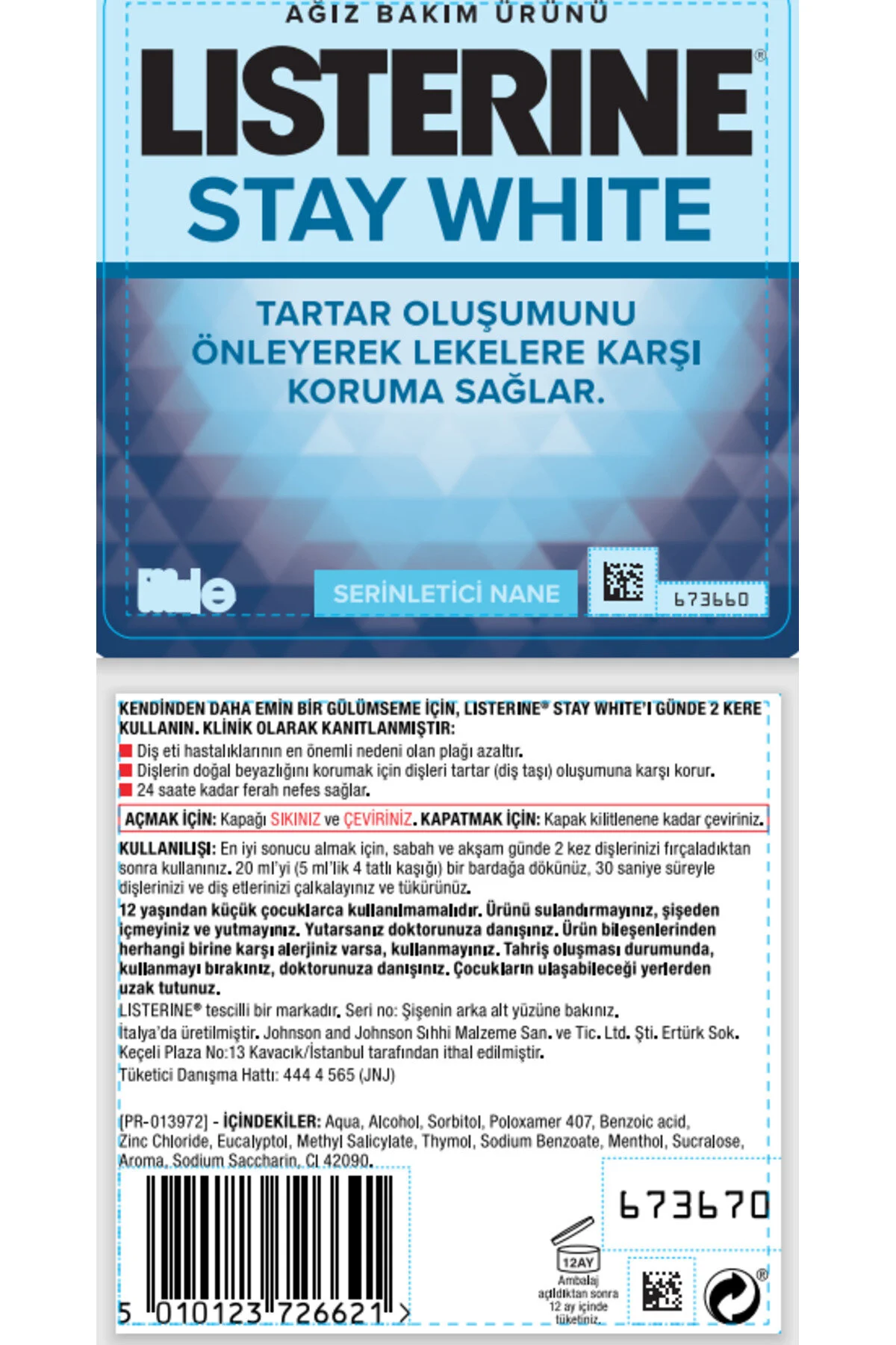 دهان شویه Stay White حجم 500 میلی لیتر با خاصیت سفیدی دهان Listerine