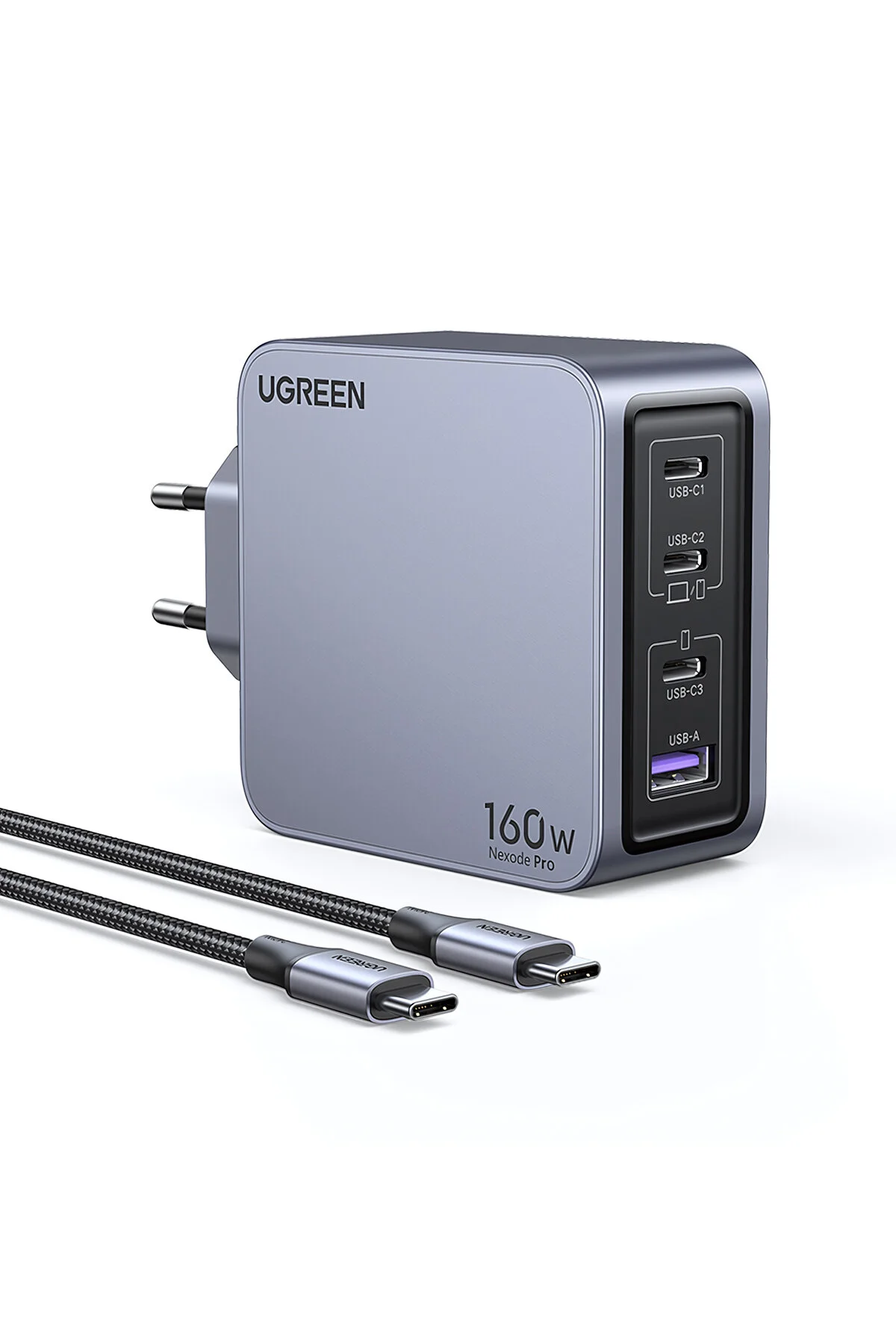 شارژر NEXODE PRO 160W GAN FAST STARFER DEVICE 100W TYPE C QC PD 3XUSB 1XUSB A فضایی خاکستری 25877 Ugreen