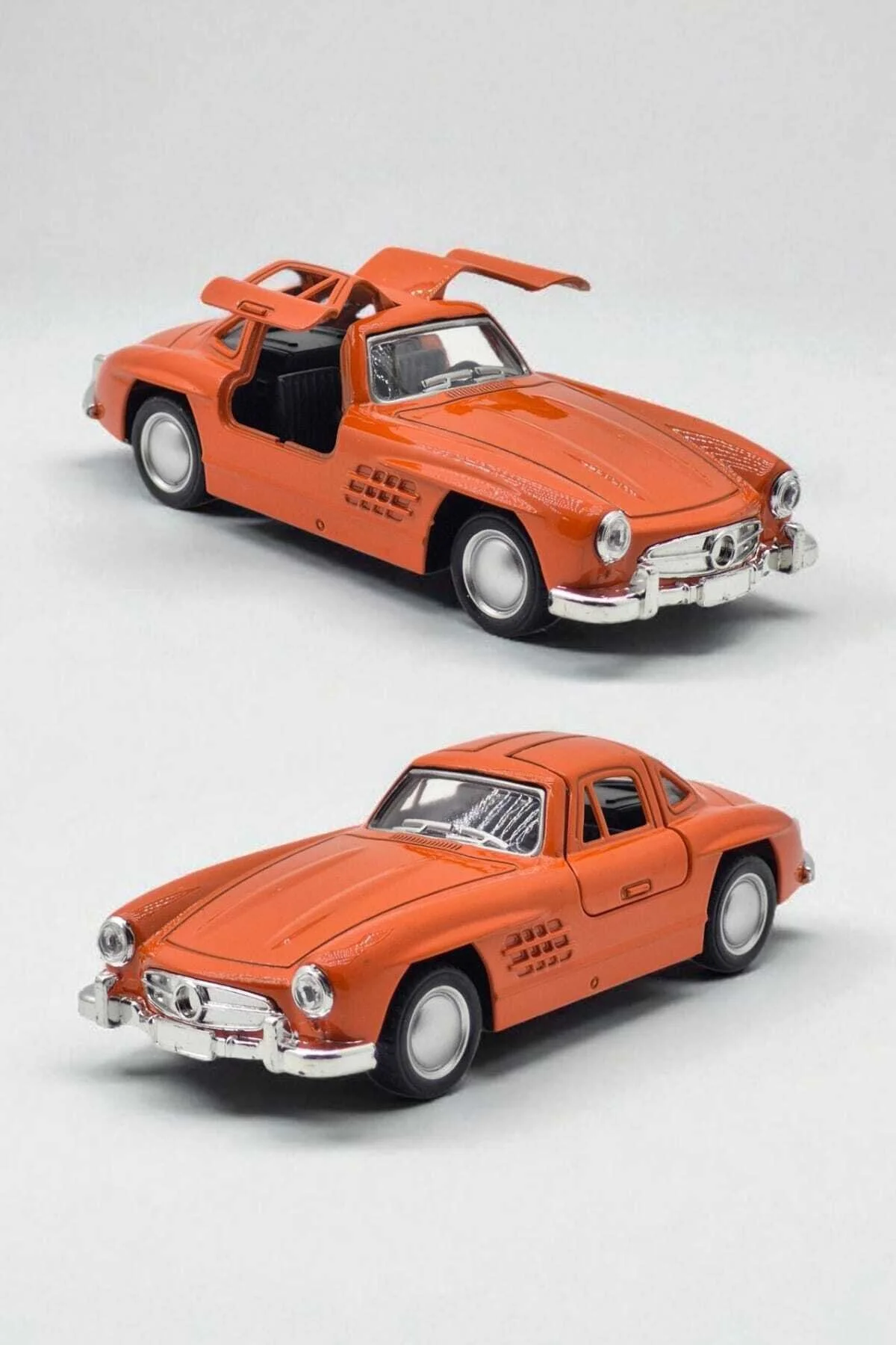 ماشین اسباب بازی کلاسیک فلزی کشش و رها کردن مرسدس 300SL – باز درهای بال مرغابی نارنجی Fidan oyuncak