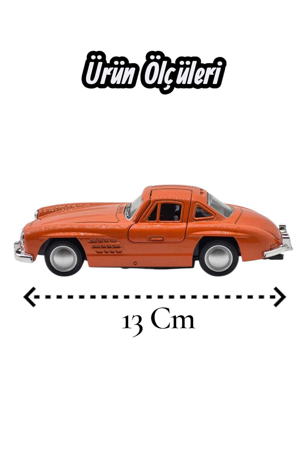 ماشین اسباب بازی کلاسیک فلزی کشش و رها کردن مرسدس 300SL – باز درهای بال مرغابی نارنجی Fidan oyuncak